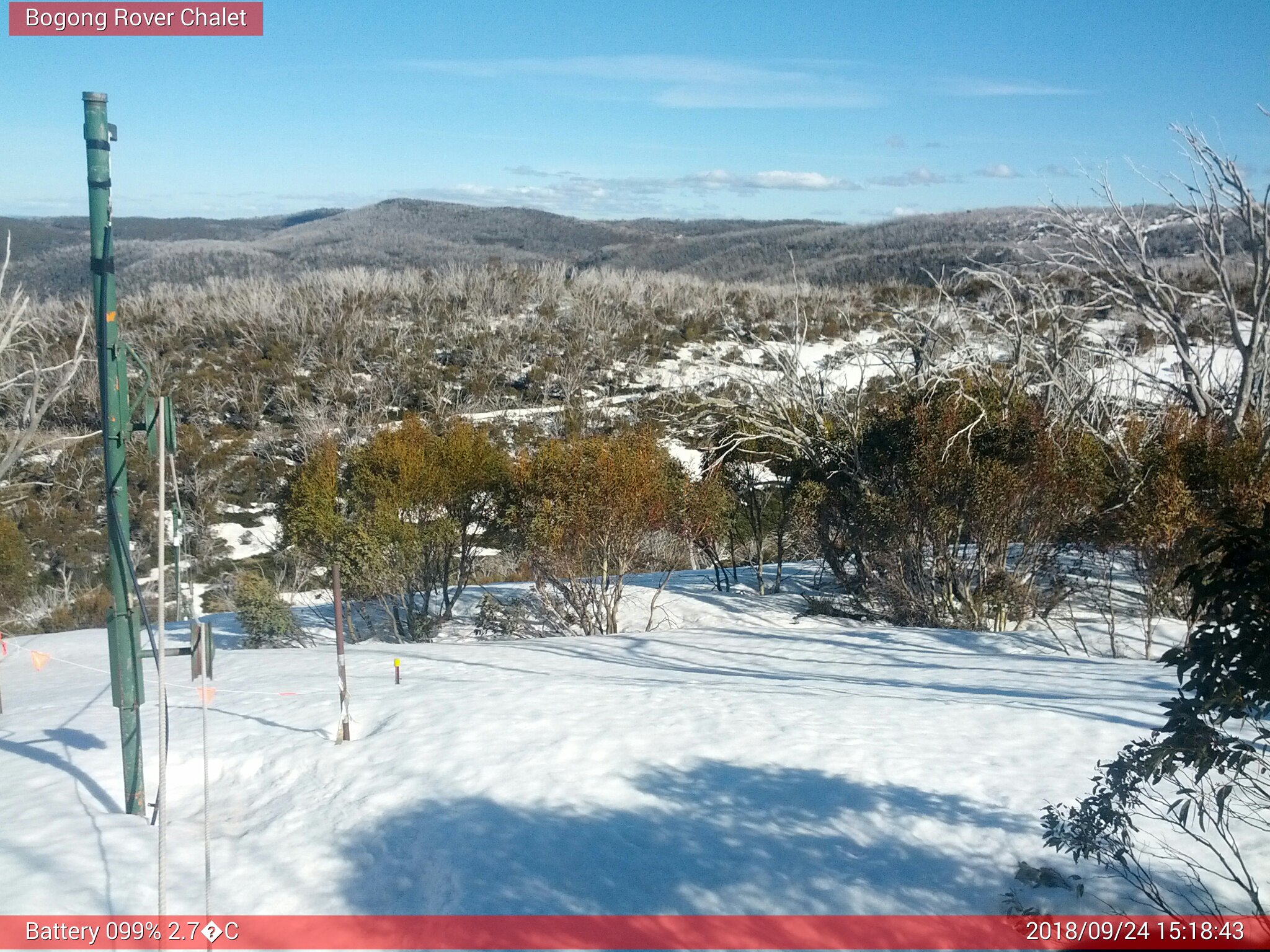 Bogong Web Cam 3:18pm Monday 24th of September 2018