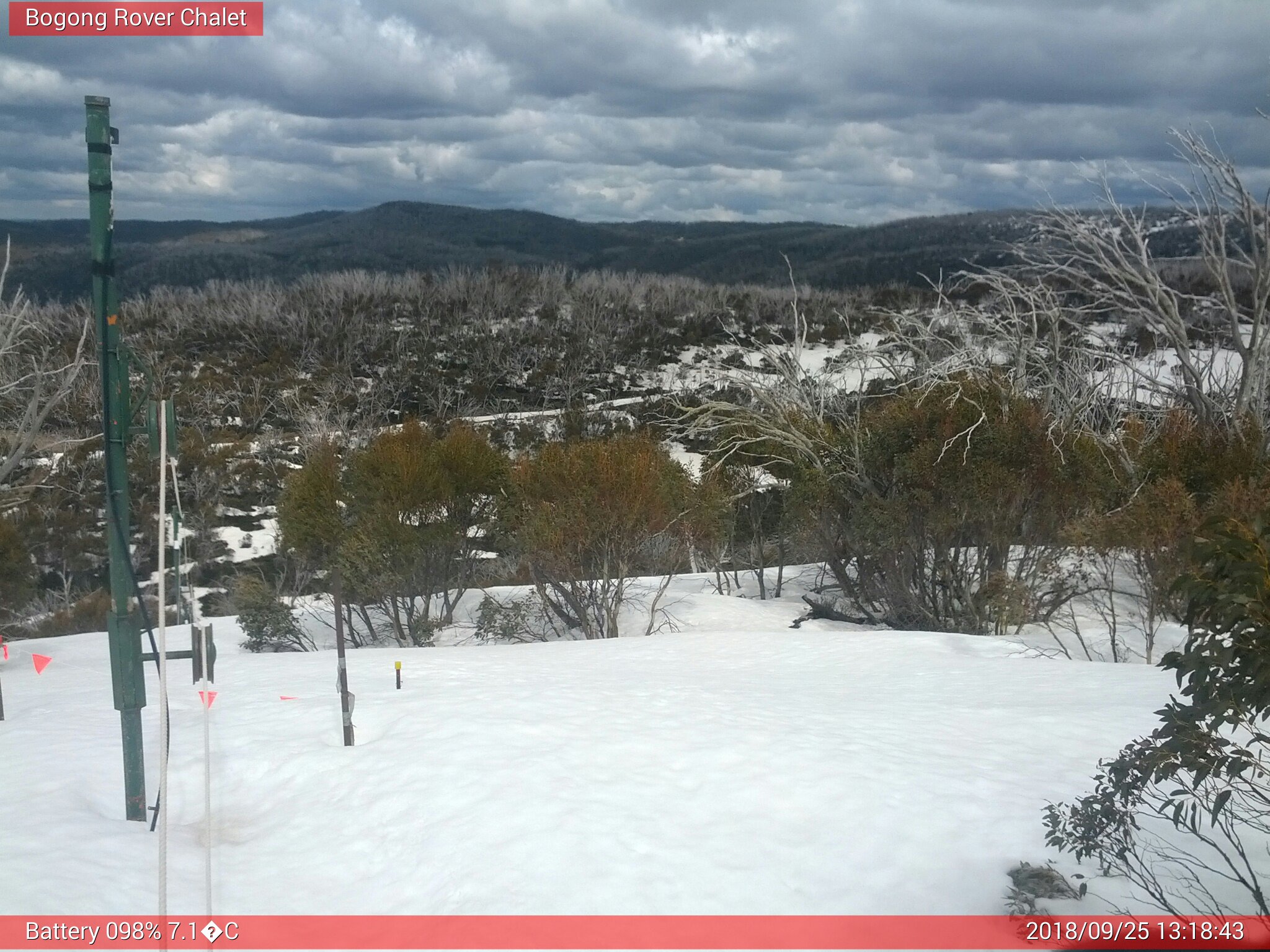 Bogong Web Cam 1:18pm Tuesday 25th of September 2018