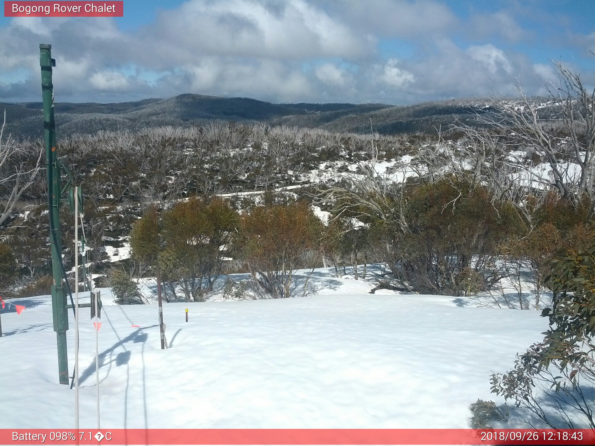 Bogong Web Cam 12:18pm Wednesday 26th of September 2018