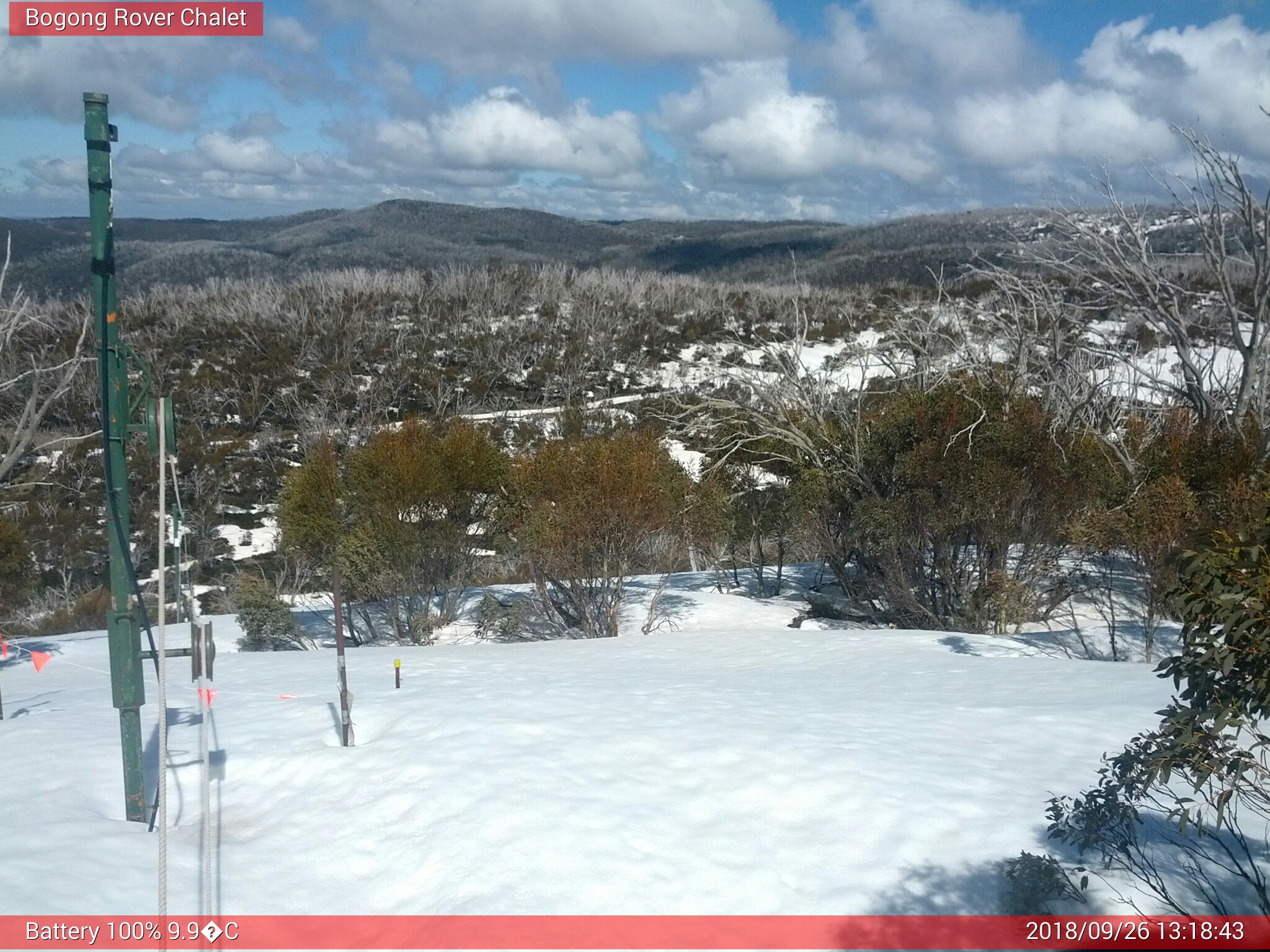 Bogong Web Cam 1:18pm Wednesday 26th of September 2018