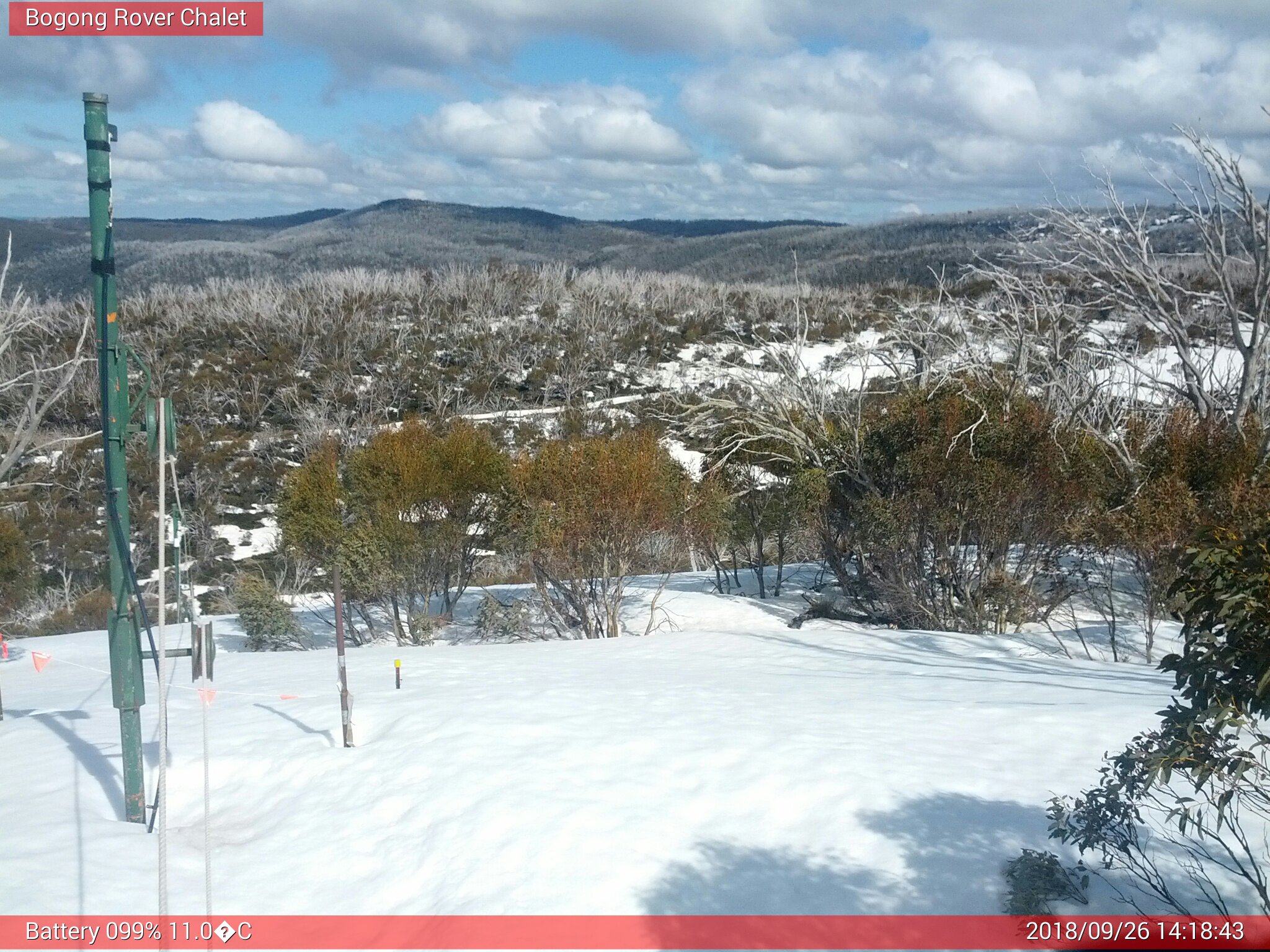 Bogong Web Cam 2:18pm Wednesday 26th of September 2018