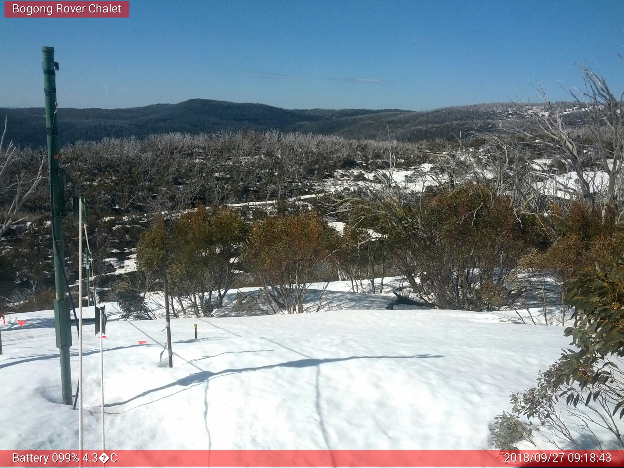 Bogong Web Cam 9:18am Thursday 27th of September 2018