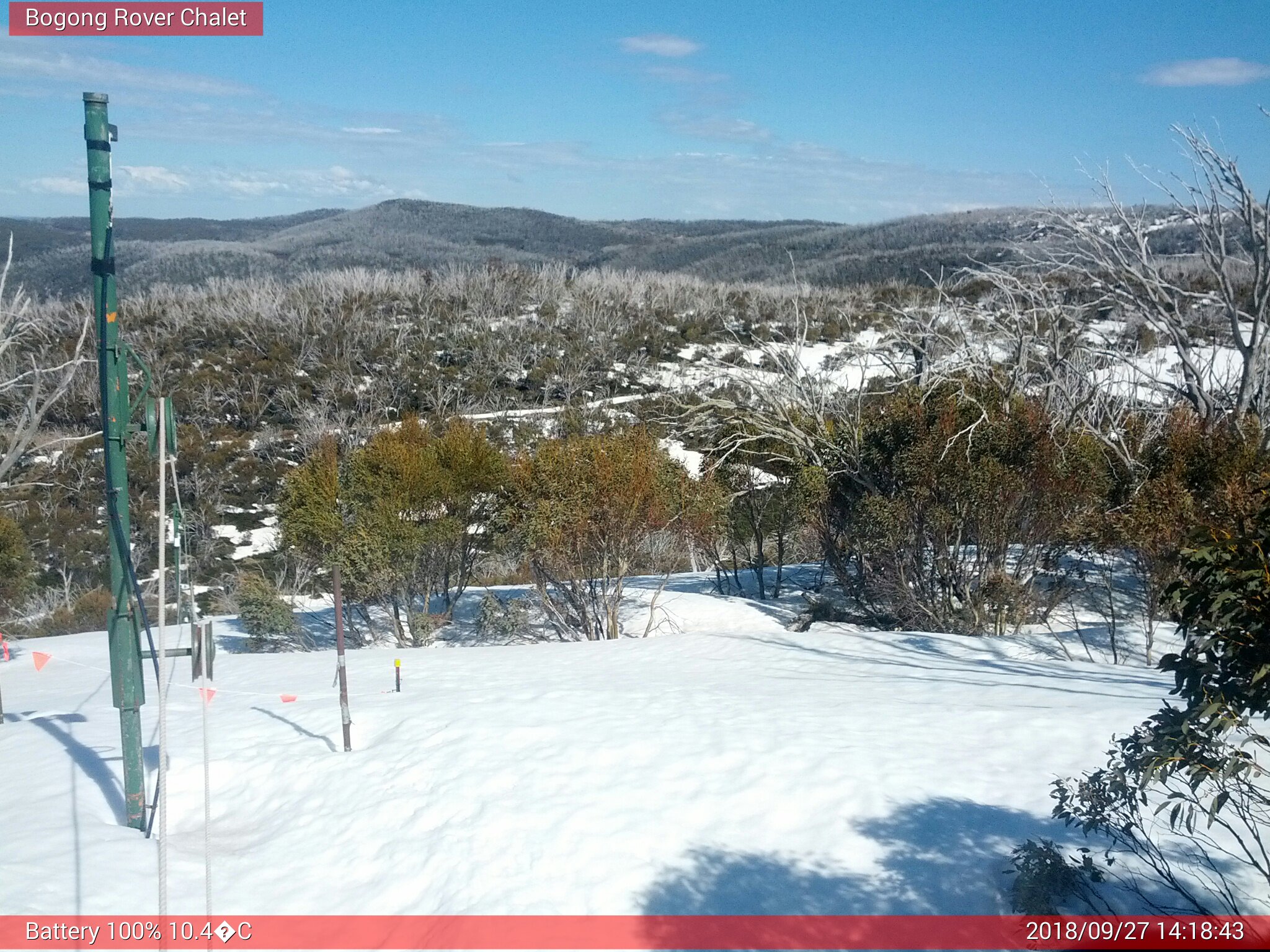 Bogong Web Cam 2:18pm Thursday 27th of September 2018