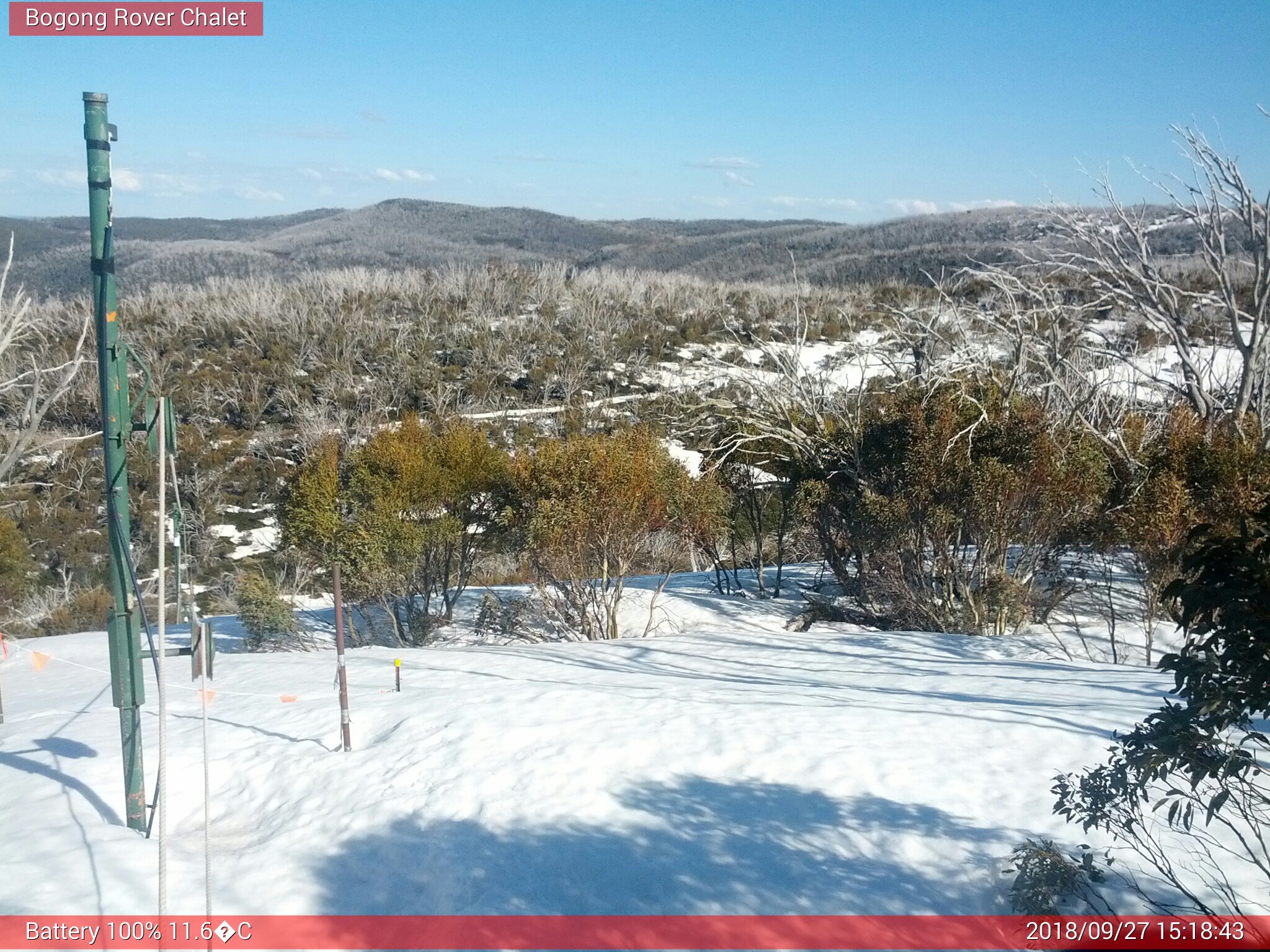 Bogong Web Cam 3:18pm Thursday 27th of September 2018