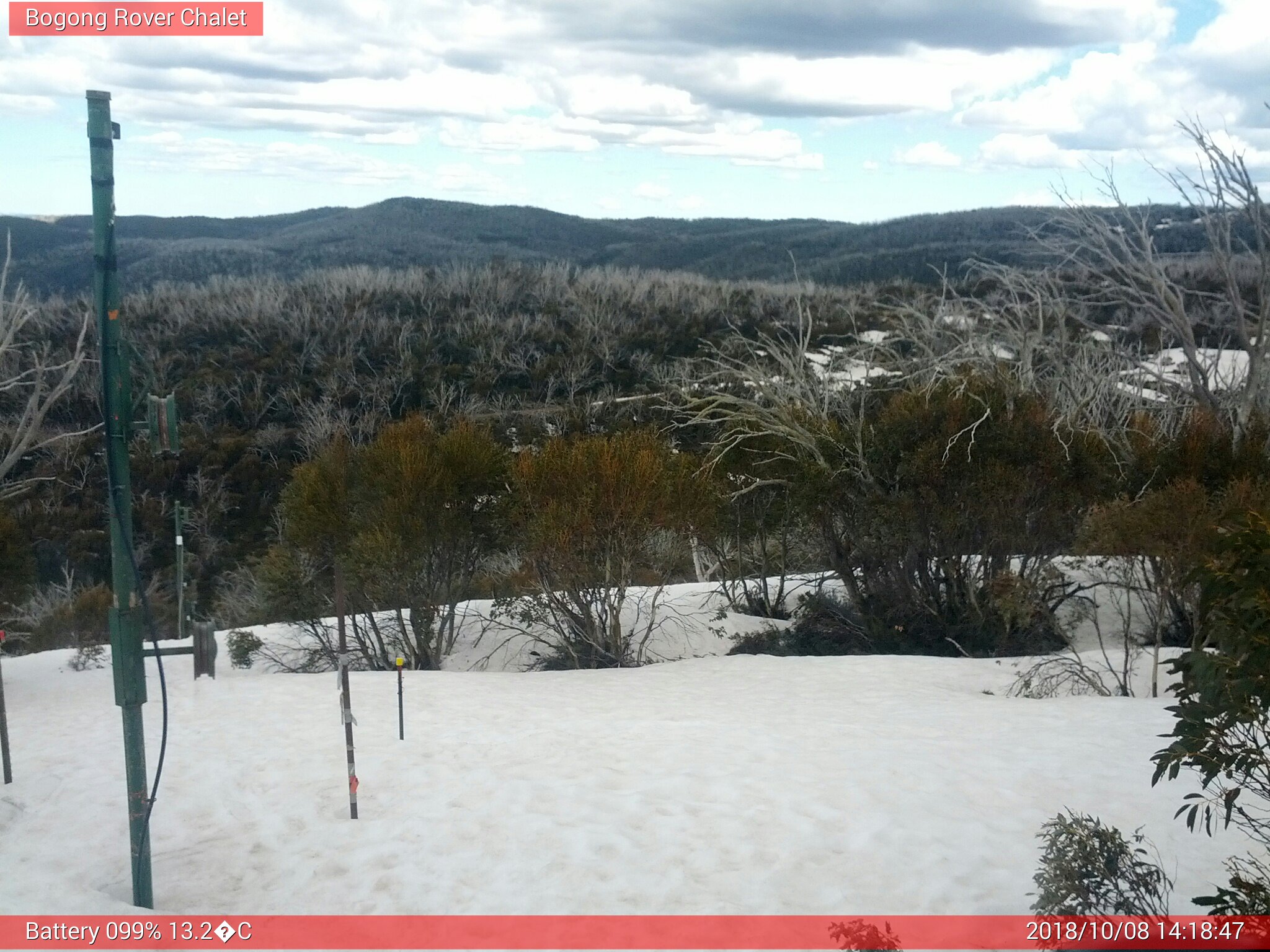 Bogong Web Cam 2:18pm Monday 8th of October 2018