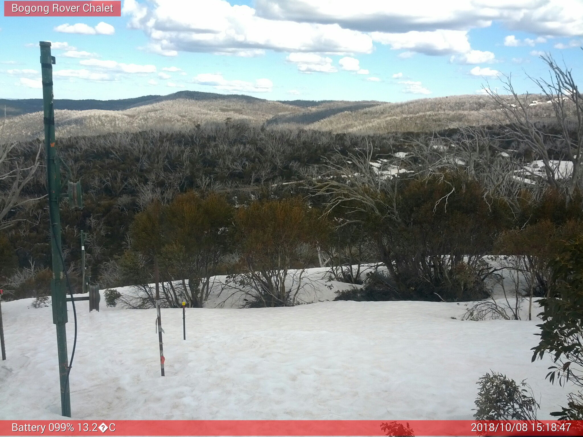 Bogong Web Cam 3:18pm Monday 8th of October 2018