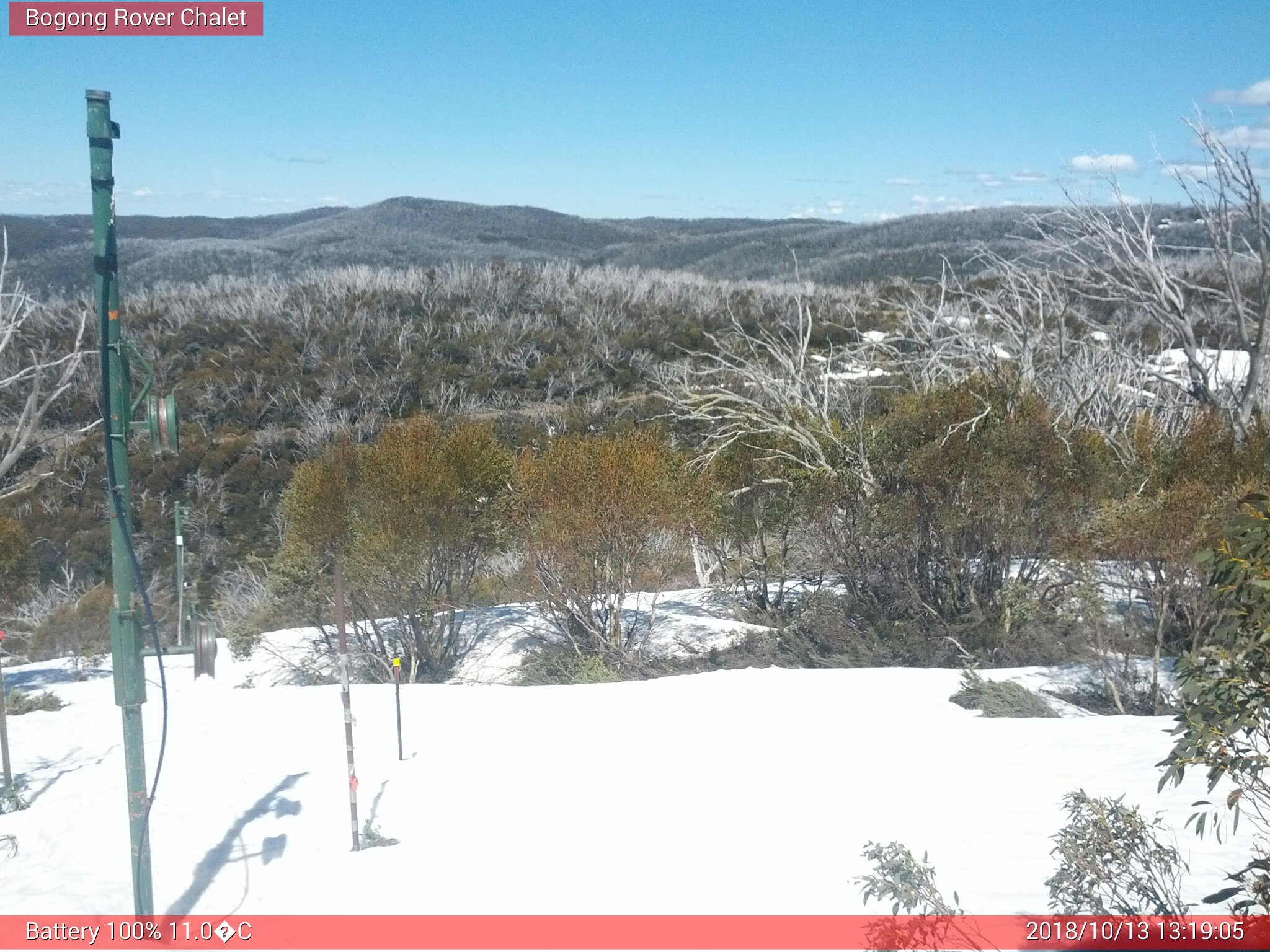 Bogong Web Cam 1:19pm Saturday 13th of October 2018