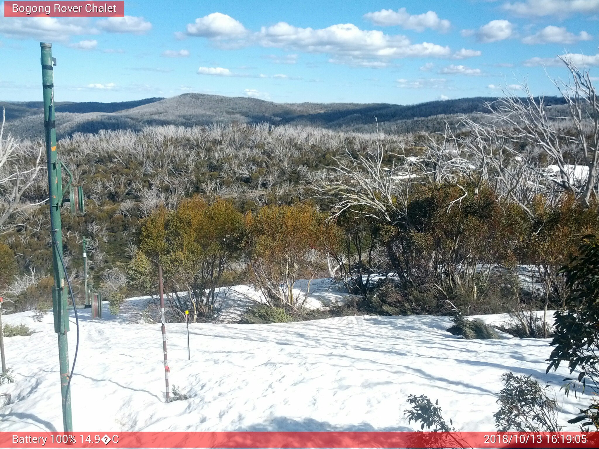 Bogong Web Cam 4:19pm Saturday 13th of October 2018