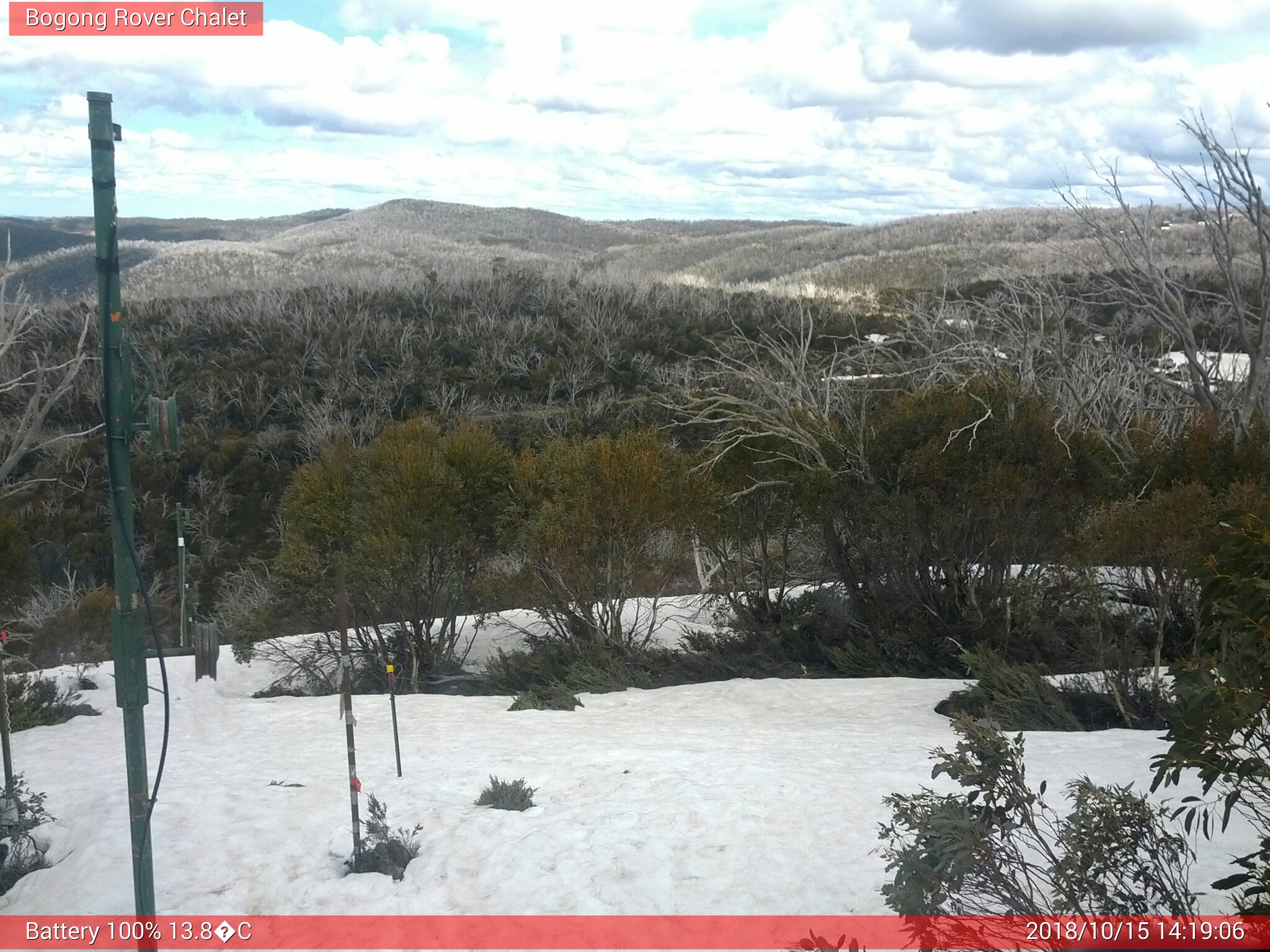 Bogong Web Cam 2:19pm Monday 15th of October 2018