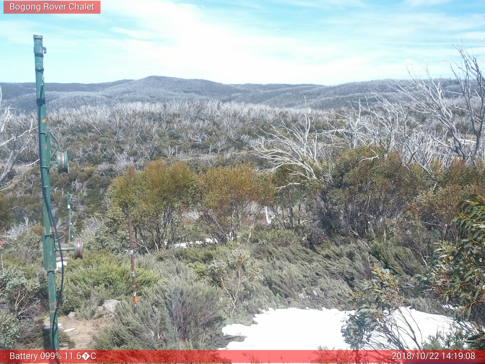 Bogong Web Cam 2:19pm Monday 22nd of October 2018