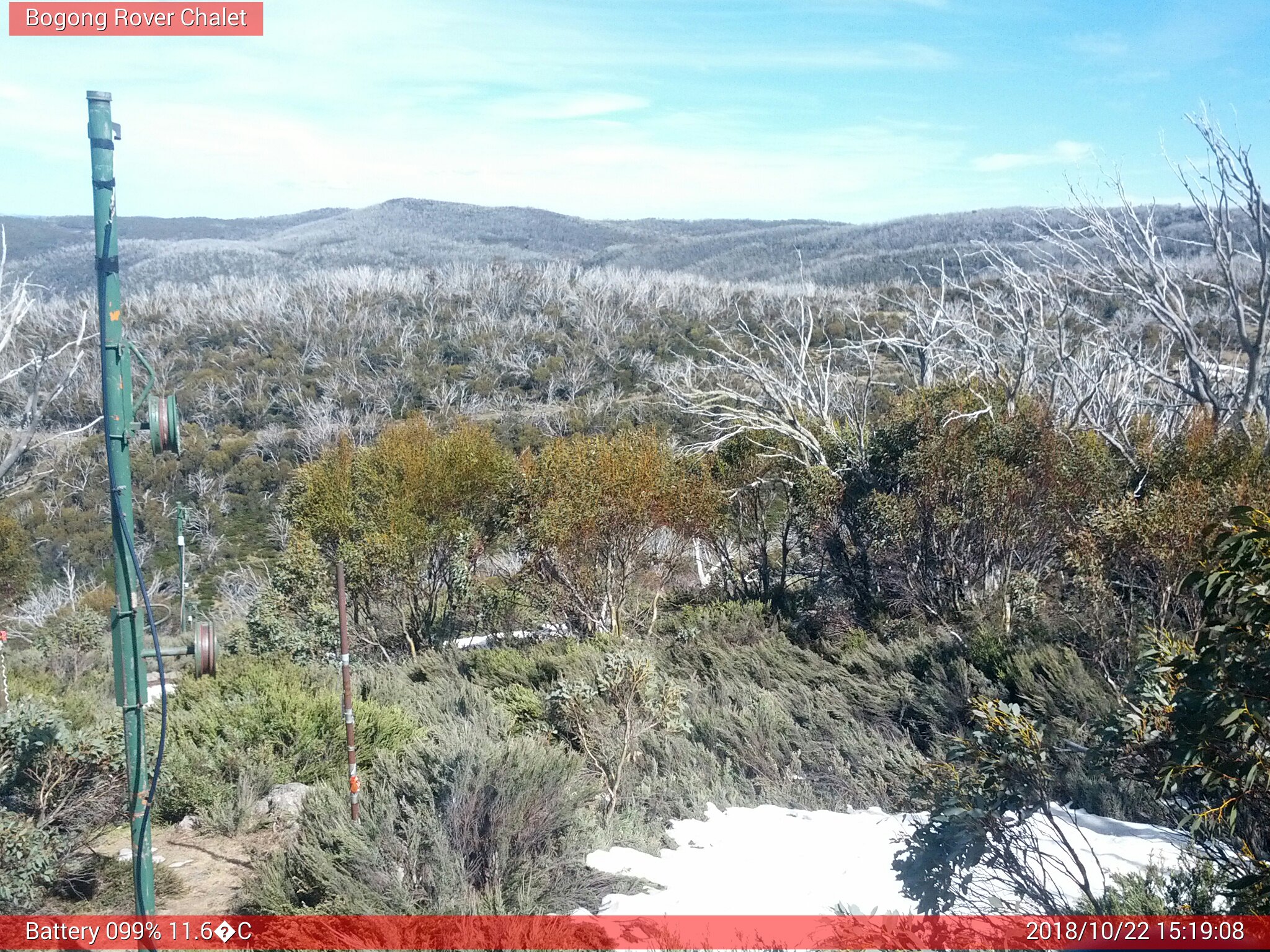 Bogong Web Cam 3:19pm Monday 22nd of October 2018