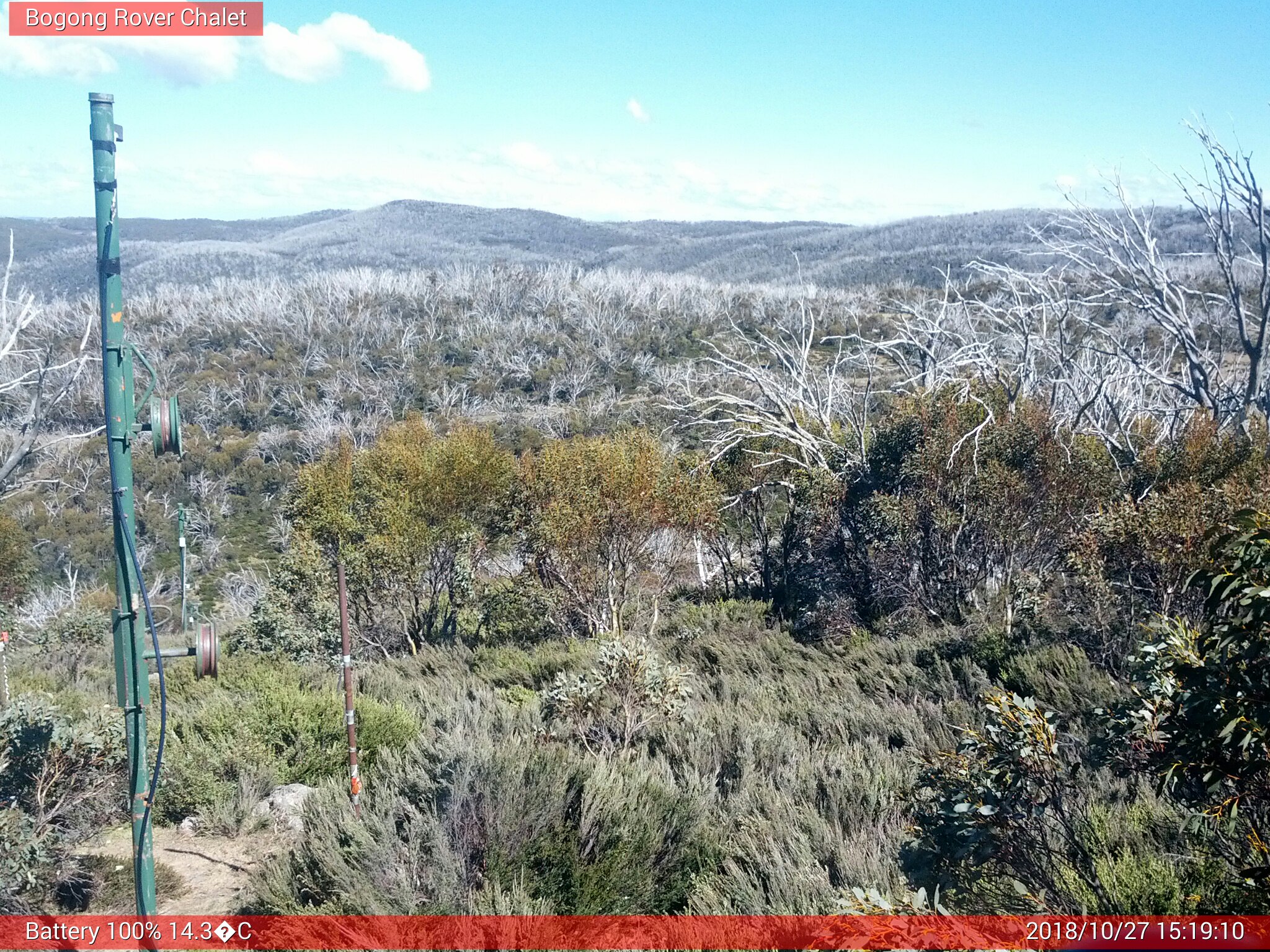 Bogong Web Cam 3:19pm Saturday 27th of October 2018