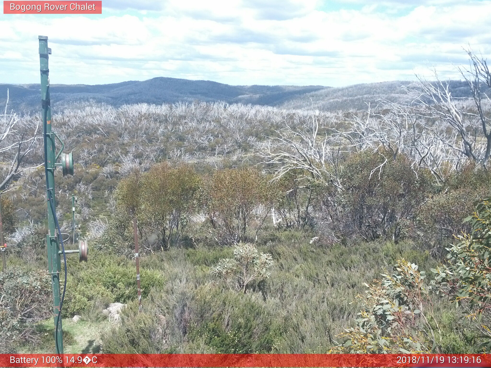 Bogong Web Cam 1:19pm Monday 19th of November 2018