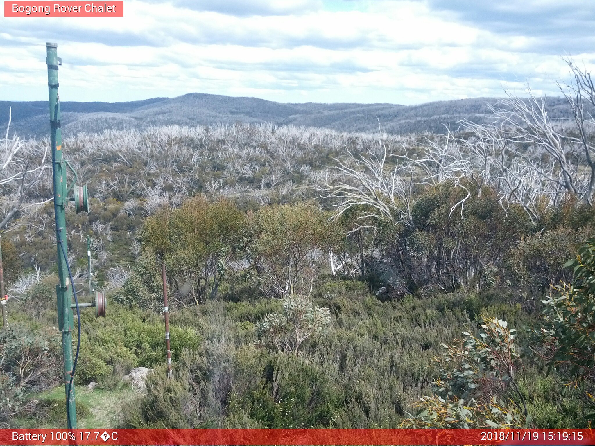 Bogong Web Cam 3:19pm Monday 19th of November 2018