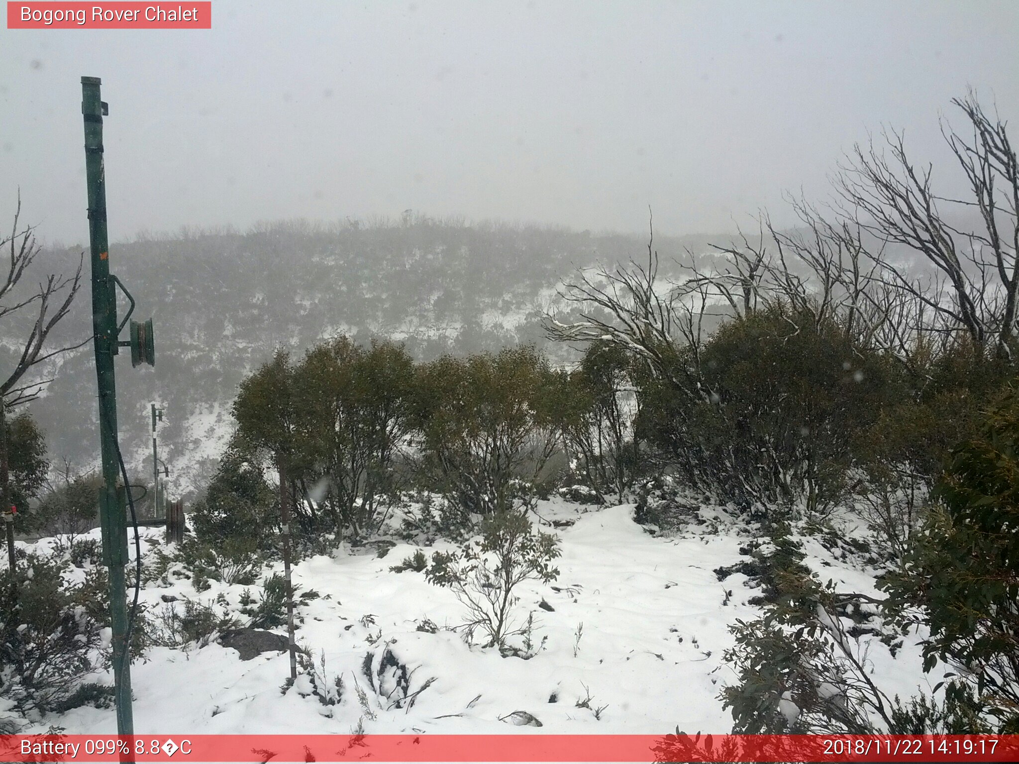 Bogong Web Cam 2:19pm Thursday 22nd of November 2018