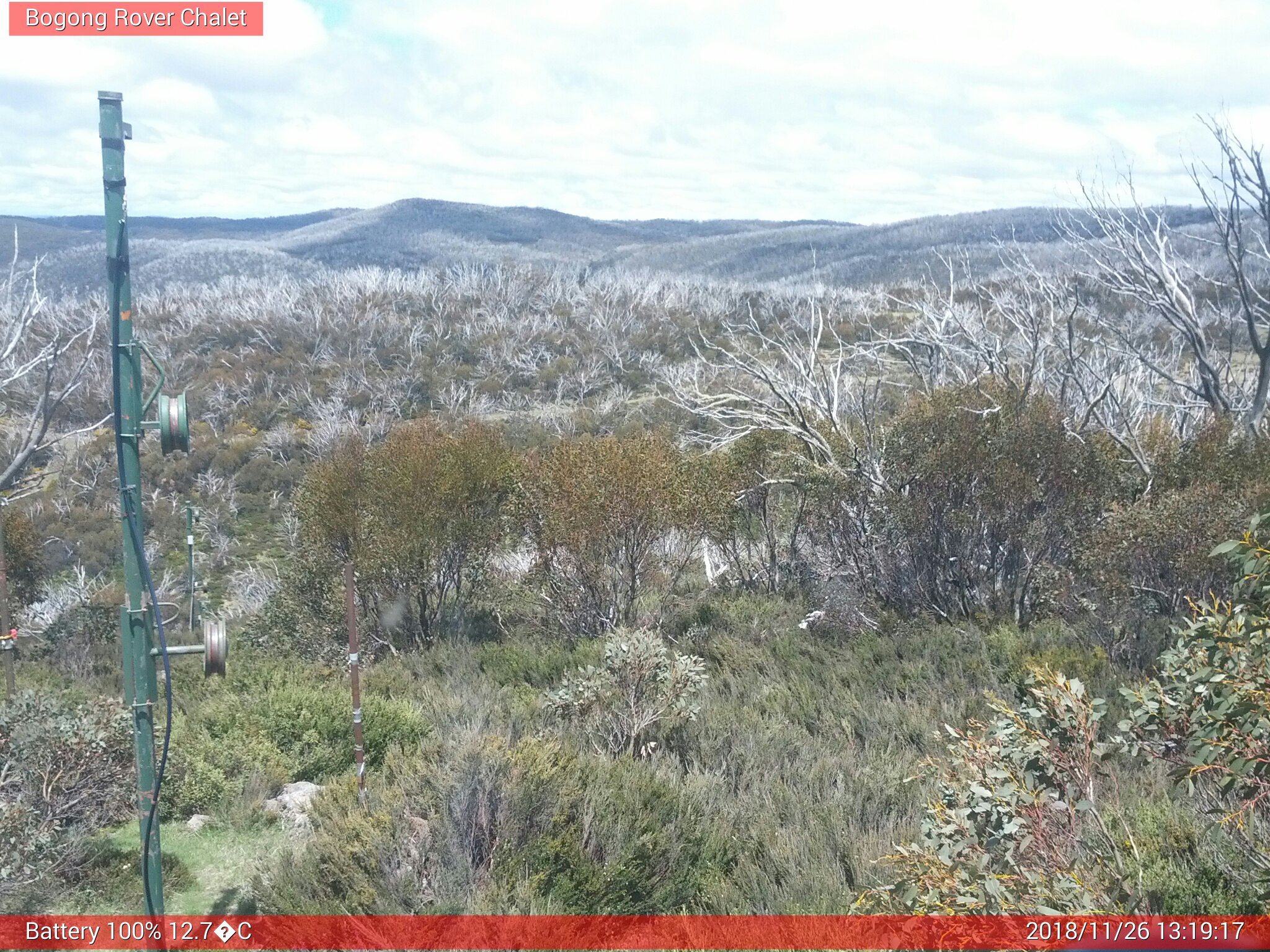 Bogong Web Cam 1:19pm Monday 26th of November 2018