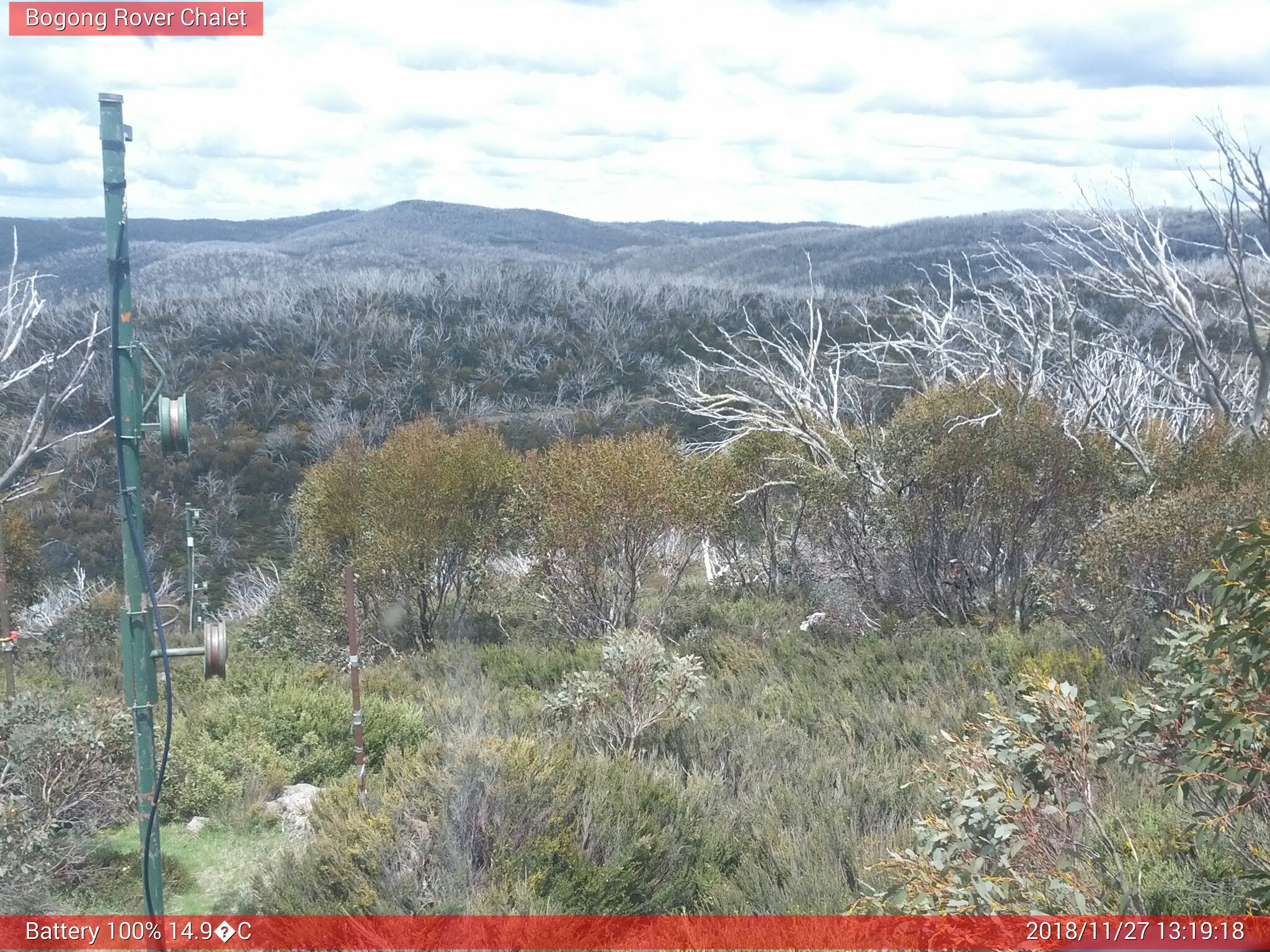 Bogong Web Cam 1:19pm Tuesday 27th of November 2018