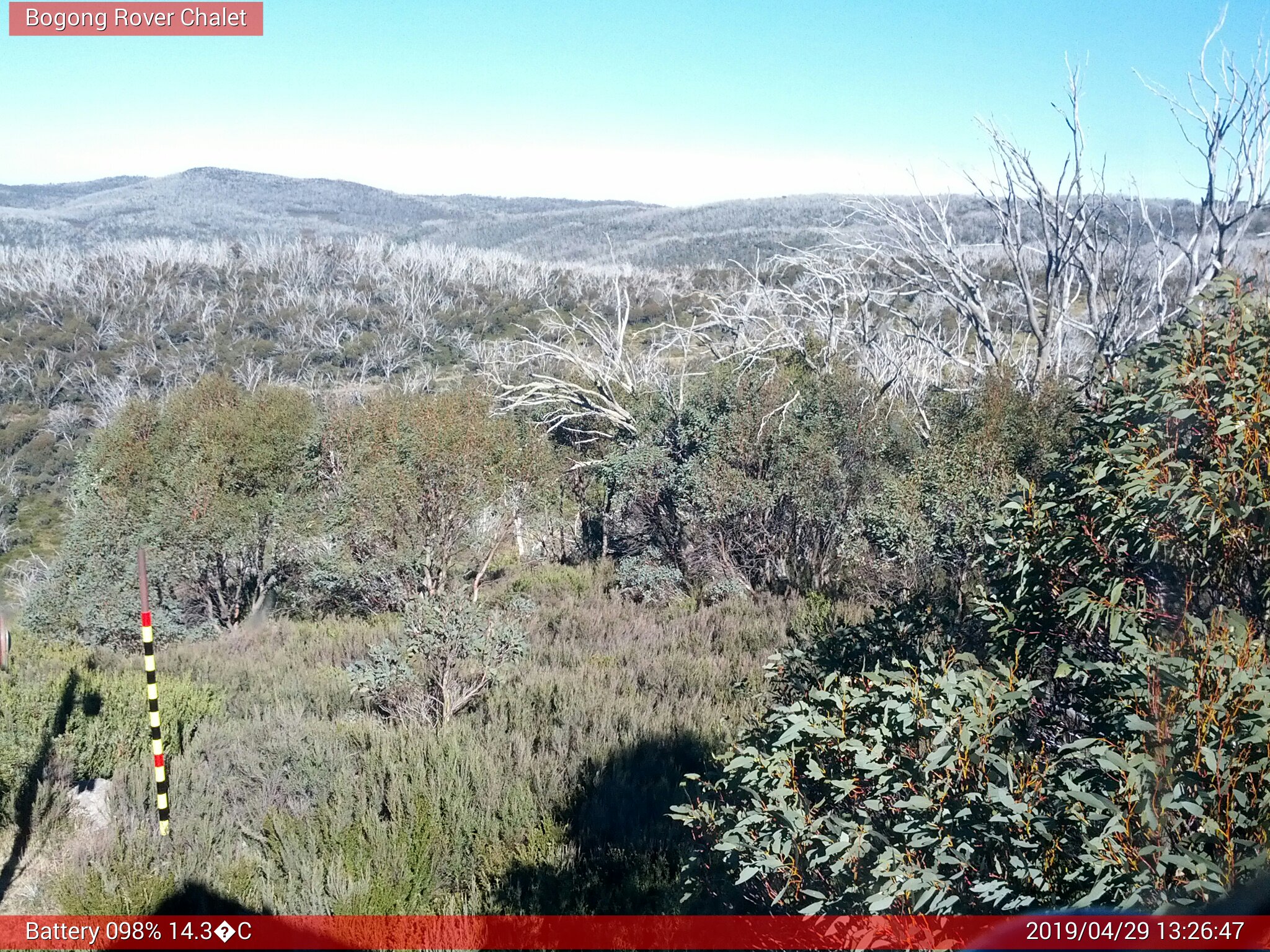 Bogong Web Cam 1:26pm Monday 29th of April 2019