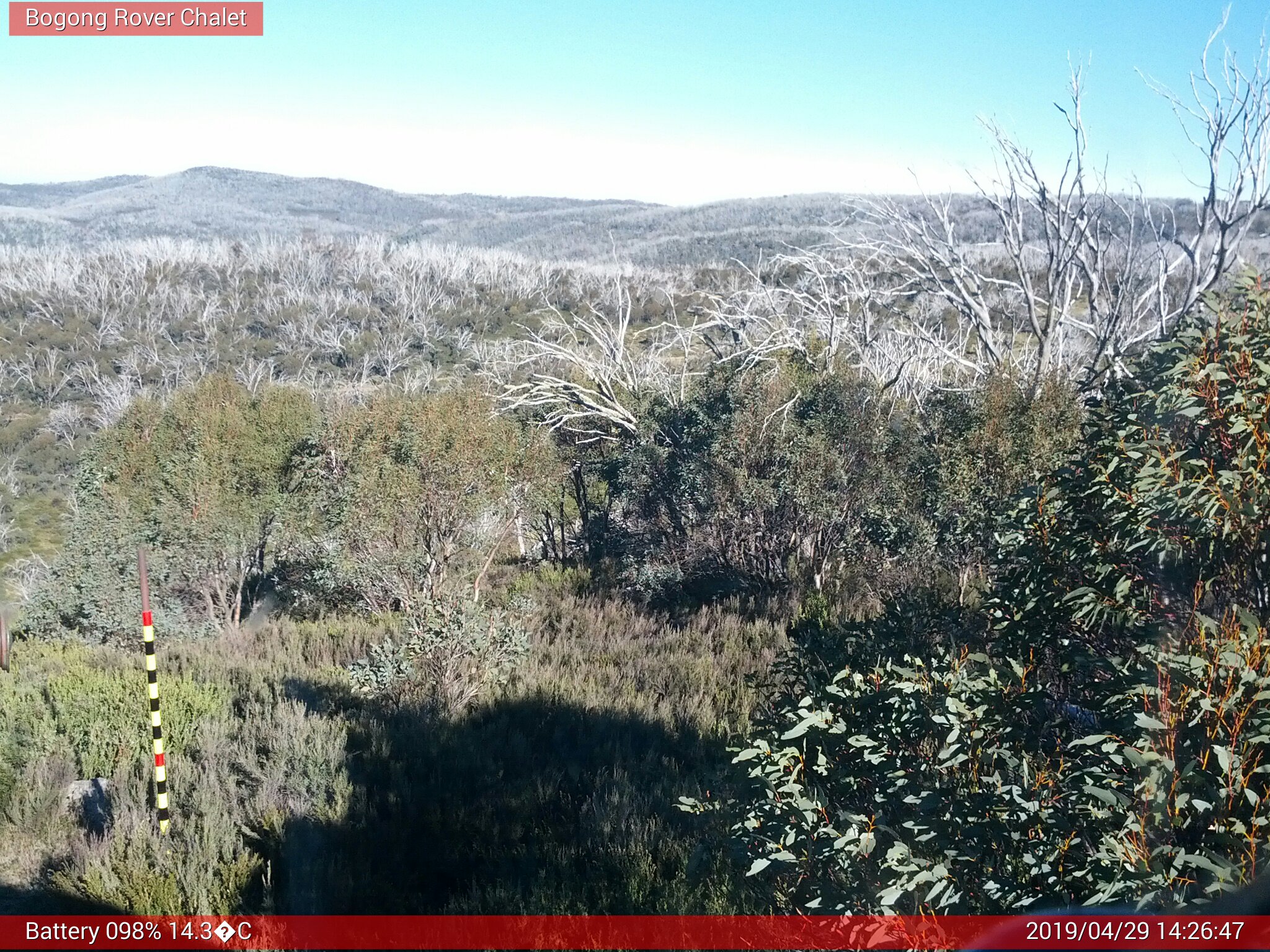 Bogong Web Cam 2:26pm Monday 29th of April 2019