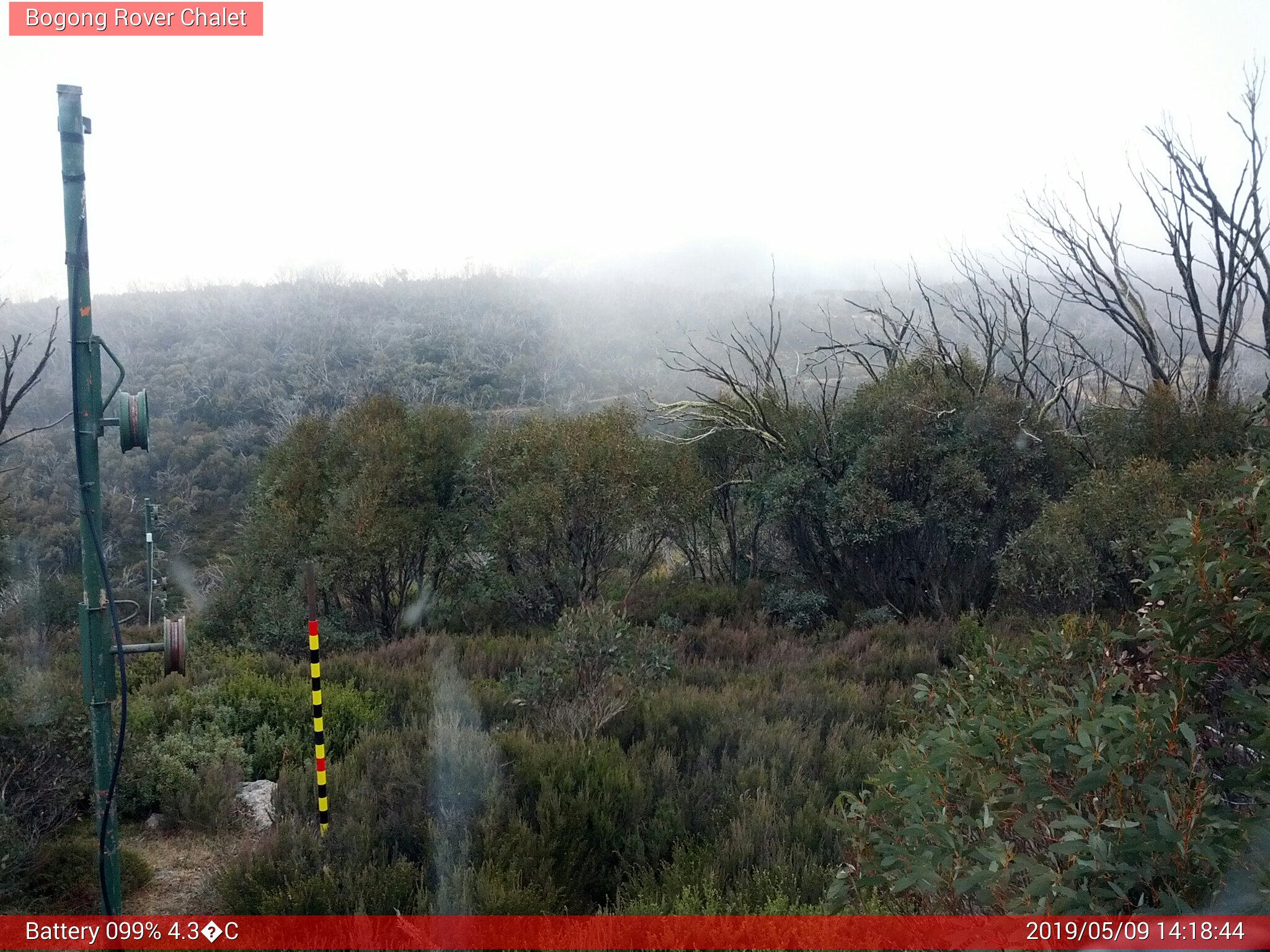 Bogong Web Cam 2:18pm Thursday 9th of May 2019