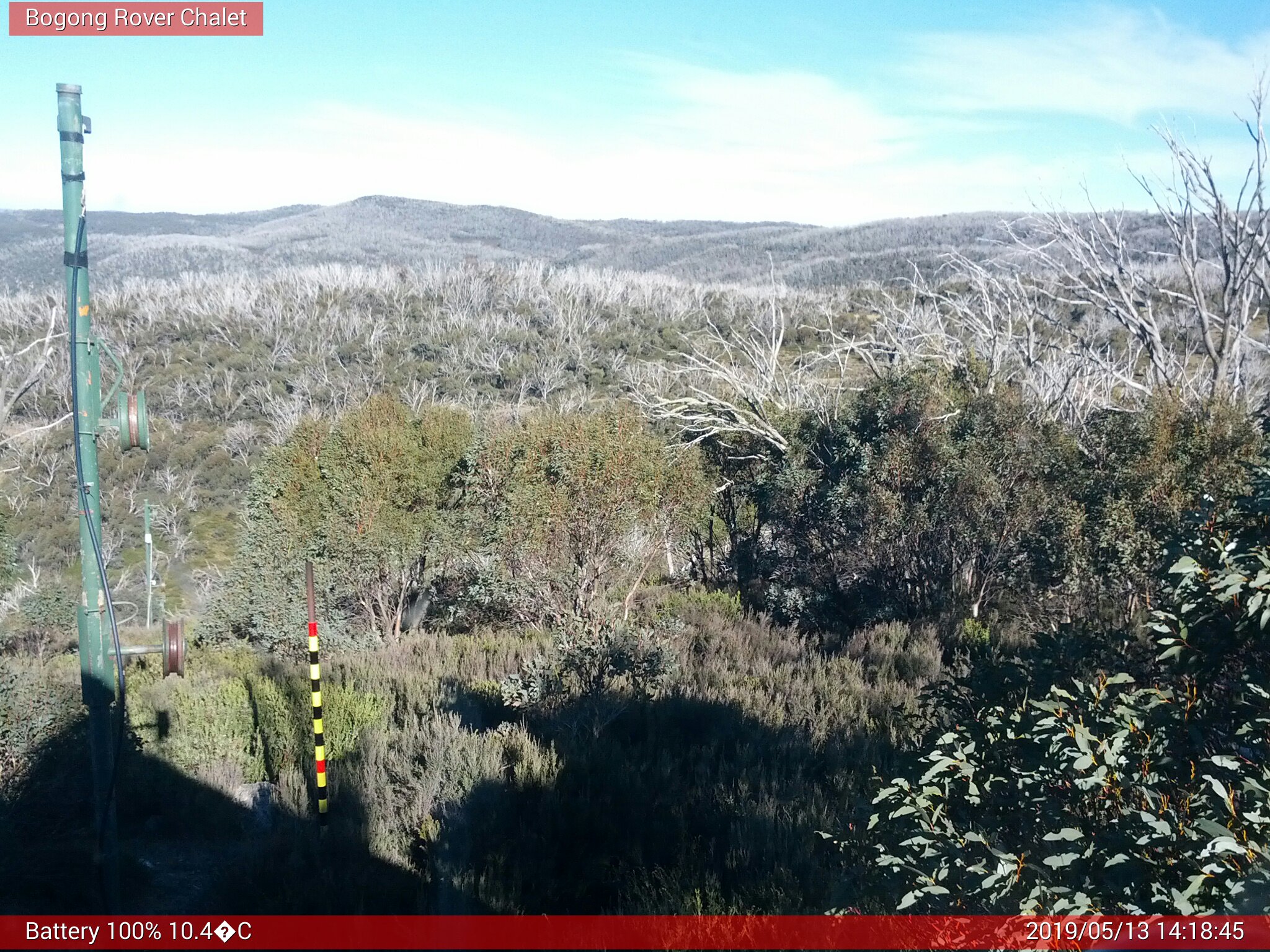 Bogong Web Cam 2:18pm Monday 13th of May 2019