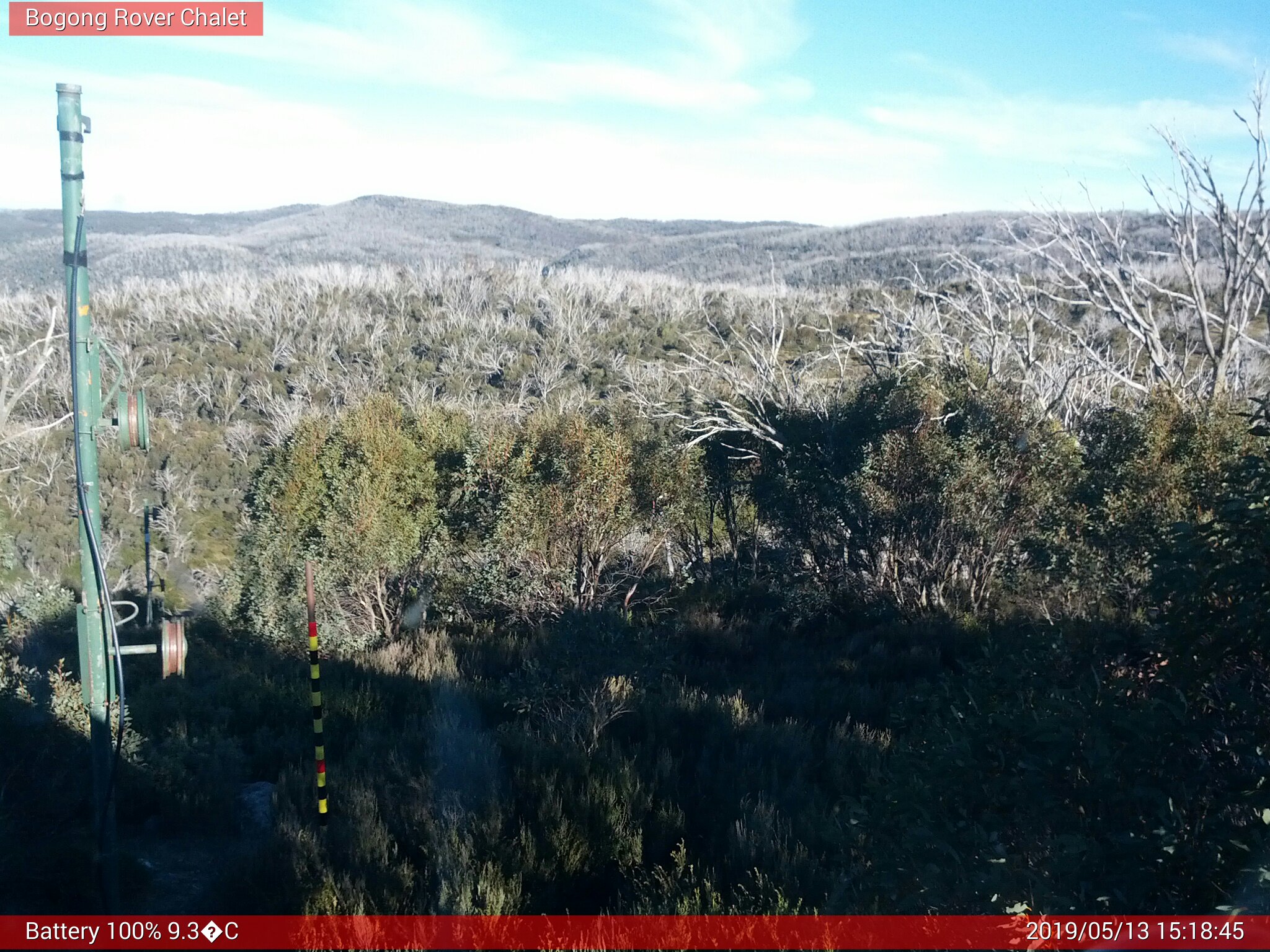 Bogong Web Cam 3:18pm Monday 13th of May 2019