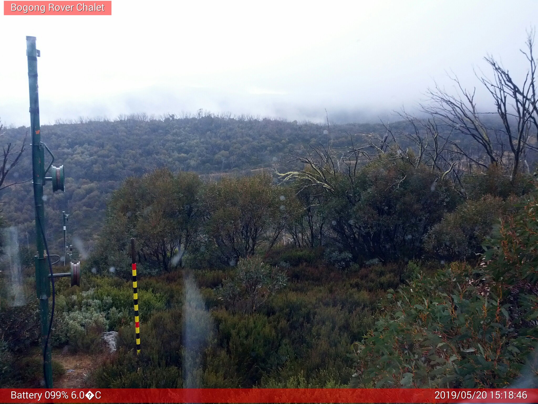 Bogong Web Cam 3:18pm Monday 20th of May 2019