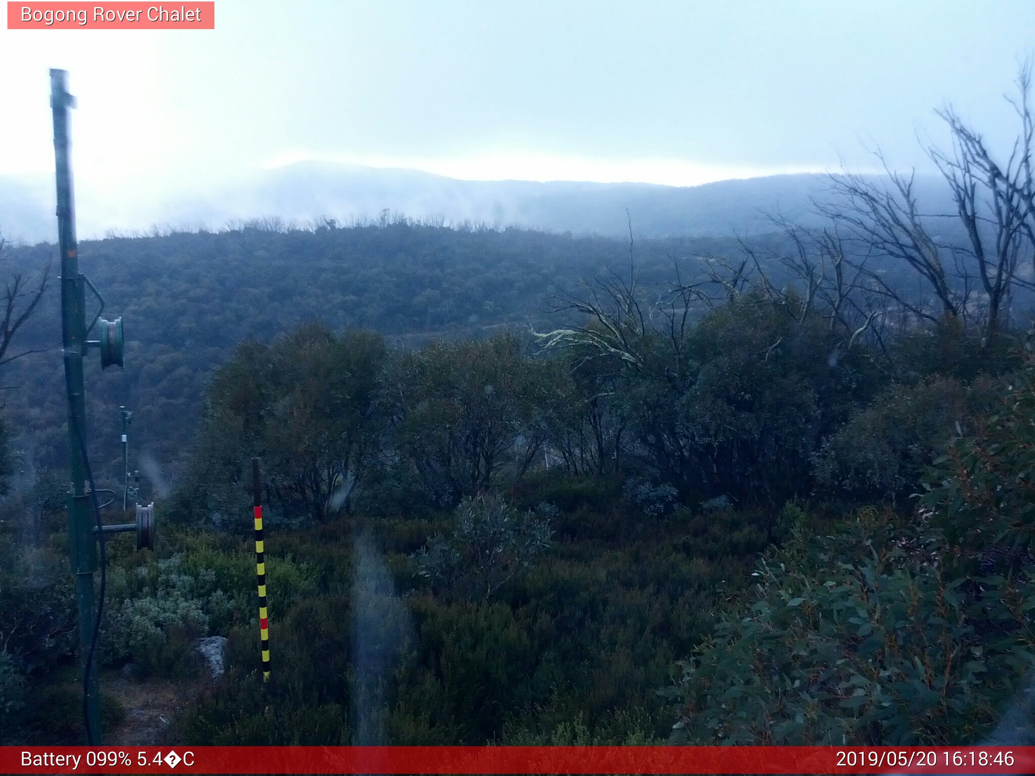 Bogong Web Cam 4:18pm Monday 20th of May 2019