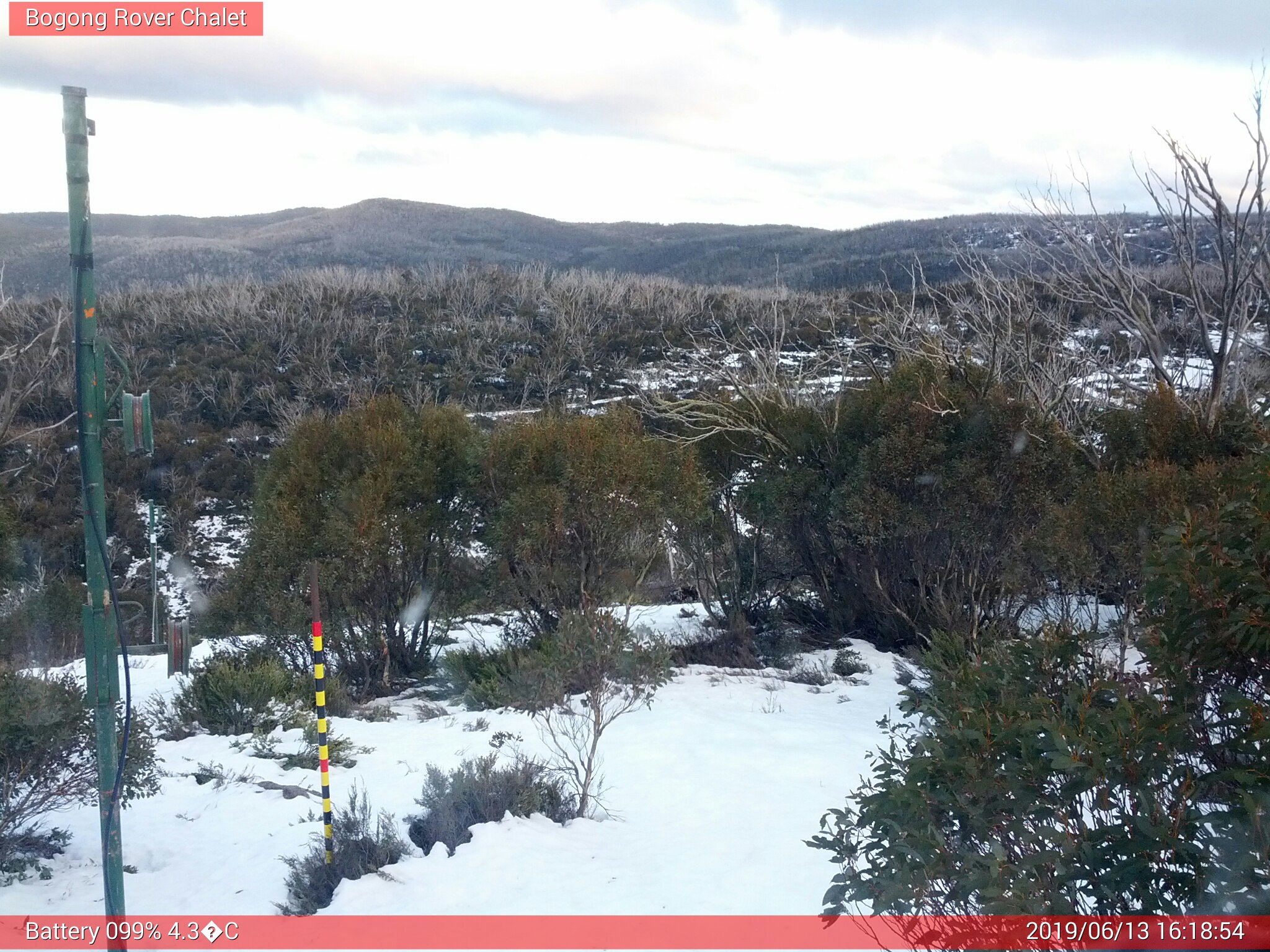 Bogong Web Cam 4:18pm Thursday 13th of June 2019