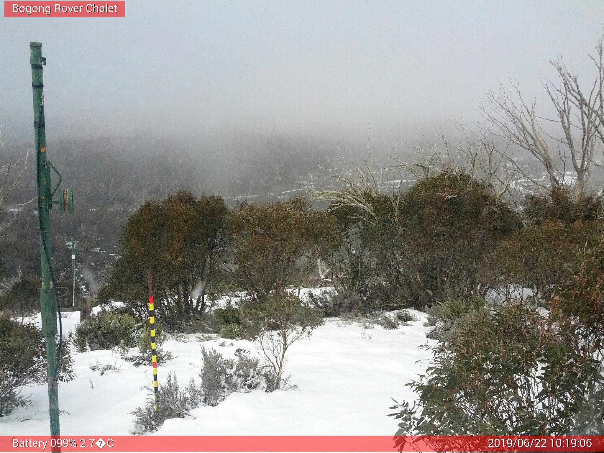 Bogong Web Cam 10:19am Saturday 22nd of June 2019