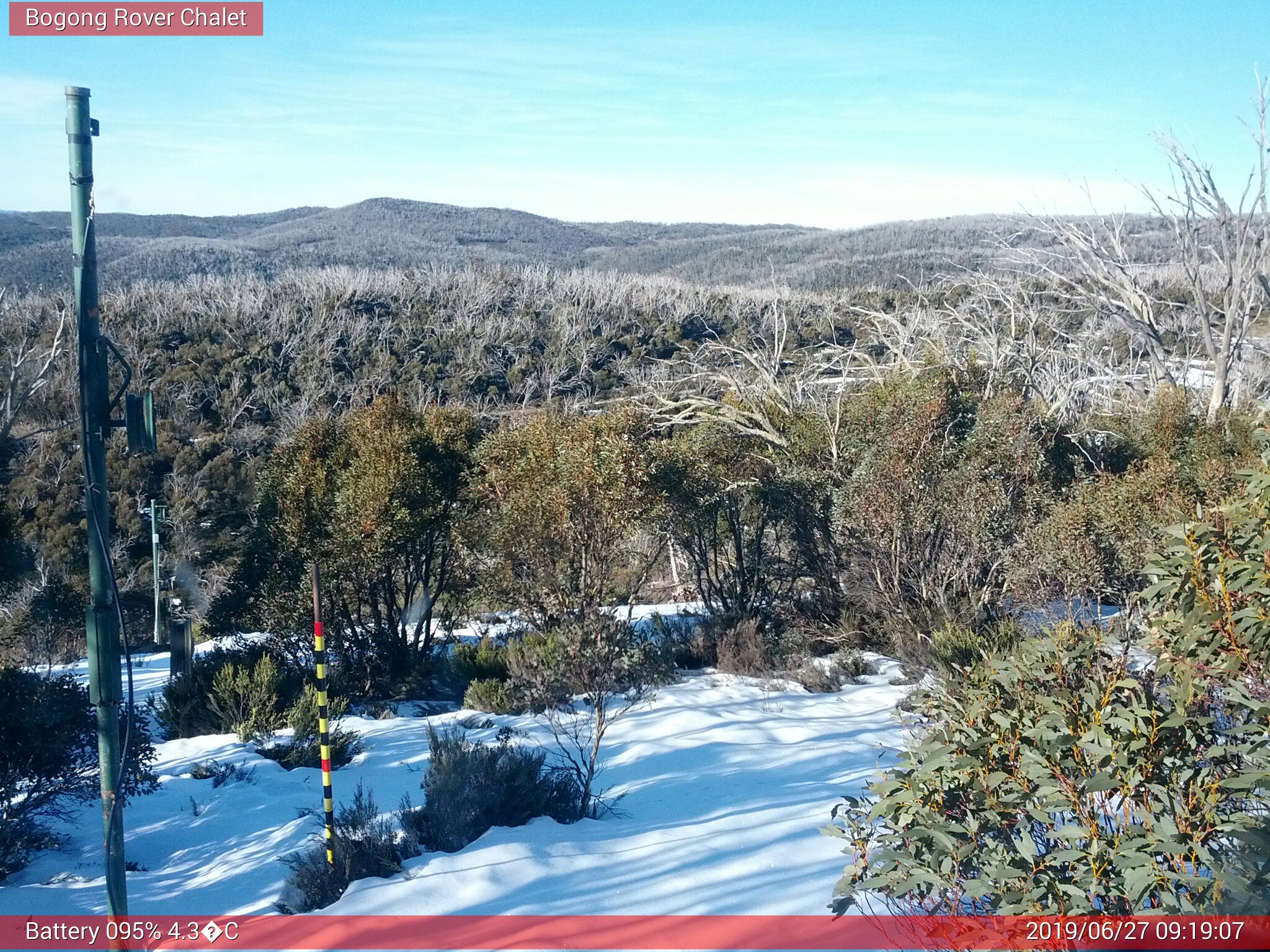 Bogong Web Cam 9:19am Thursday 27th of June 2019