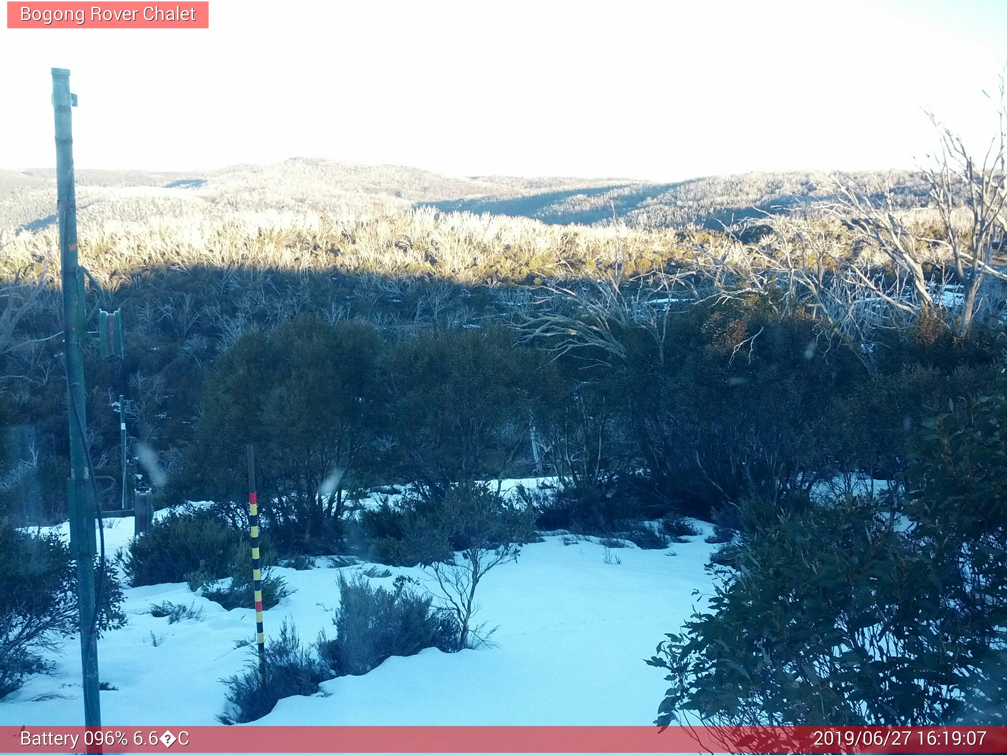 Bogong Web Cam 4:19pm Thursday 27th of June 2019