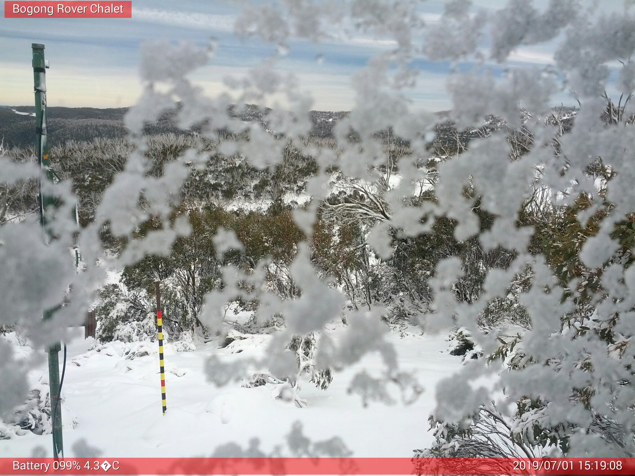 Bogong Web Cam 3:19pm Monday 1st of July 2019