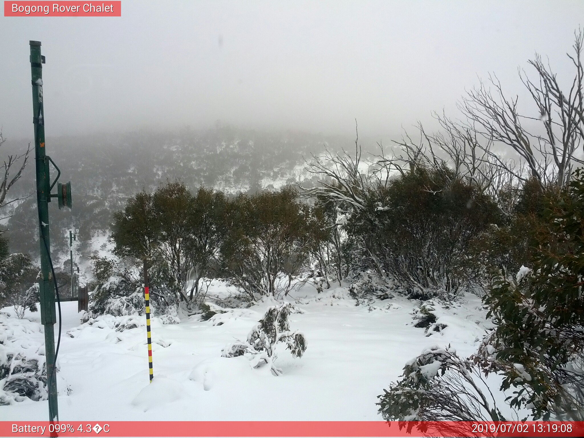 Bogong Web Cam 1:19pm Tuesday 2nd of July 2019