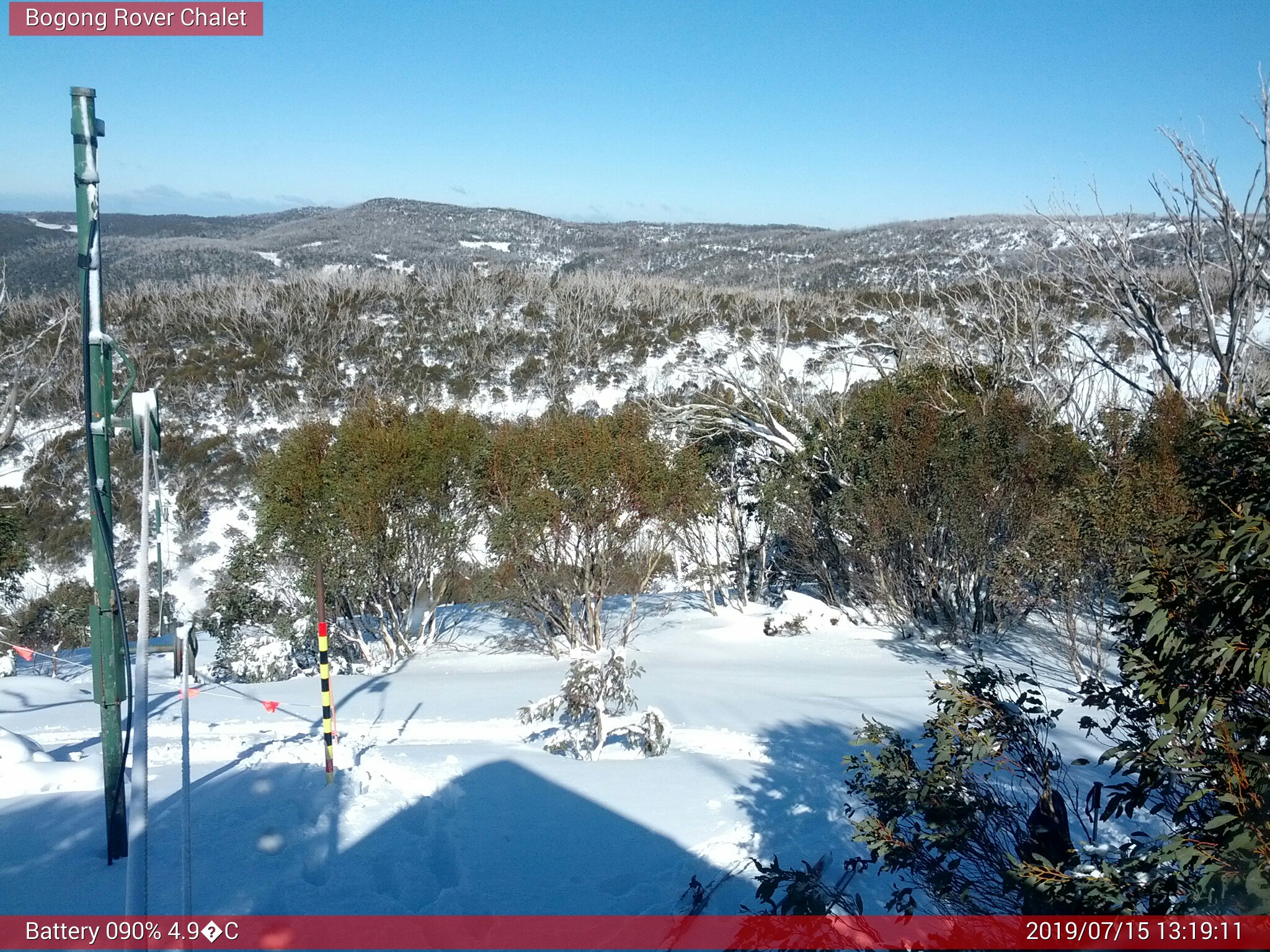 Bogong Web Cam 1:19pm Monday 15th of July 2019