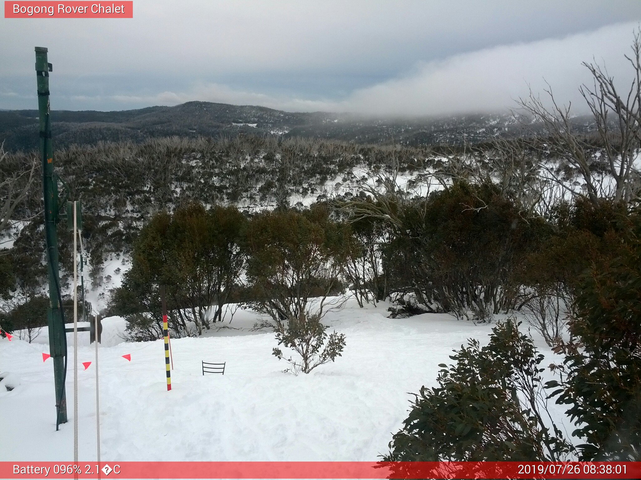 Bogong Web Cam 8:38am Friday 26th of July 2019