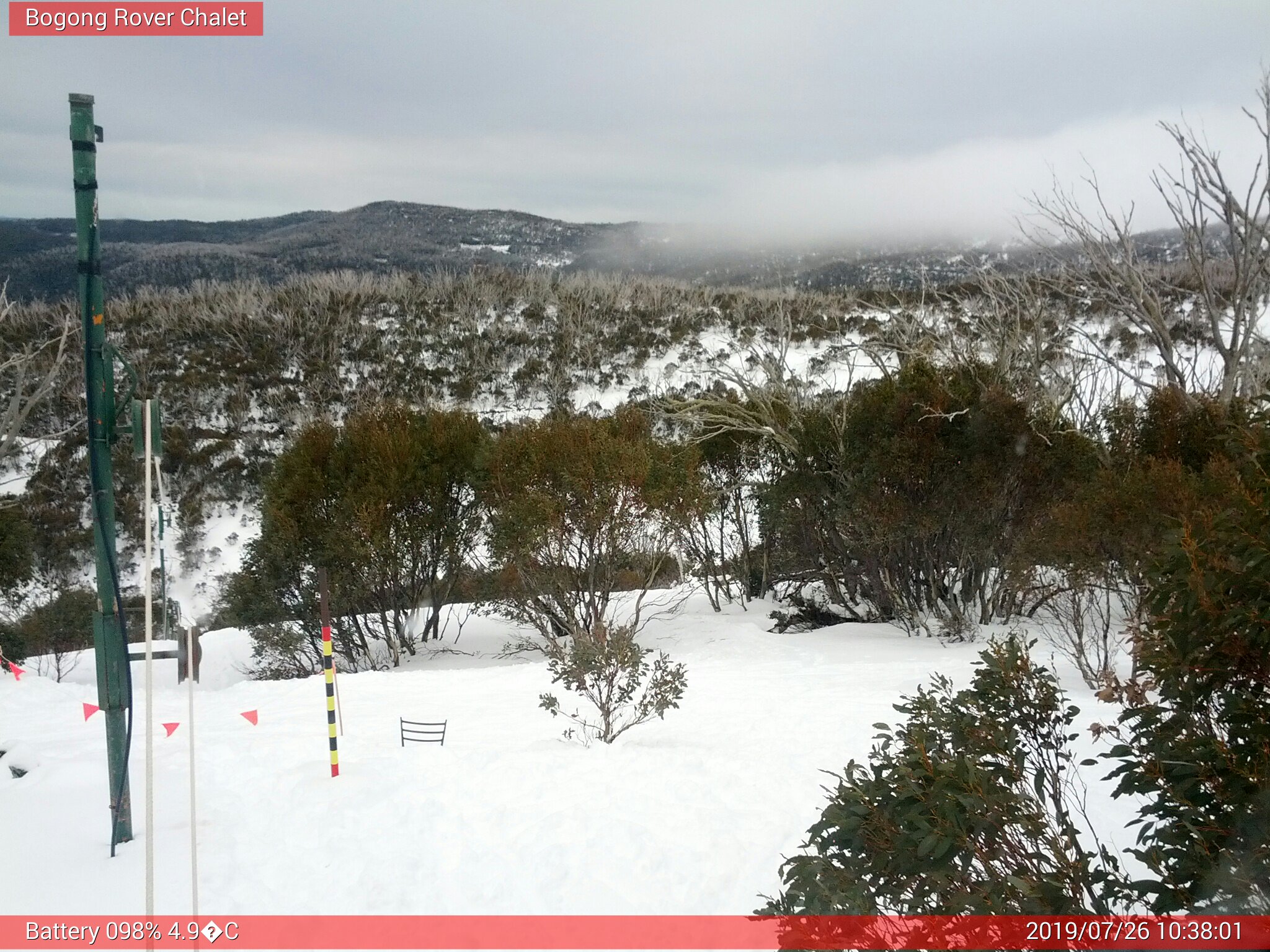 Bogong Web Cam 10:38am Friday 26th of July 2019