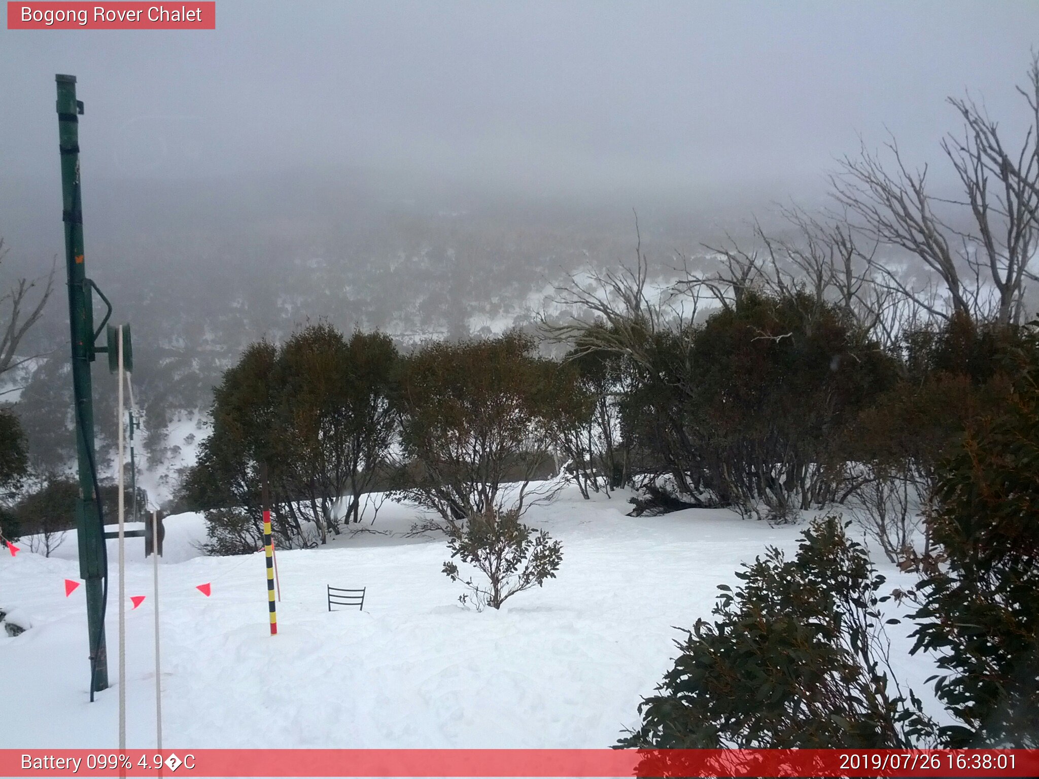 Bogong Web Cam 4:38pm Friday 26th of July 2019