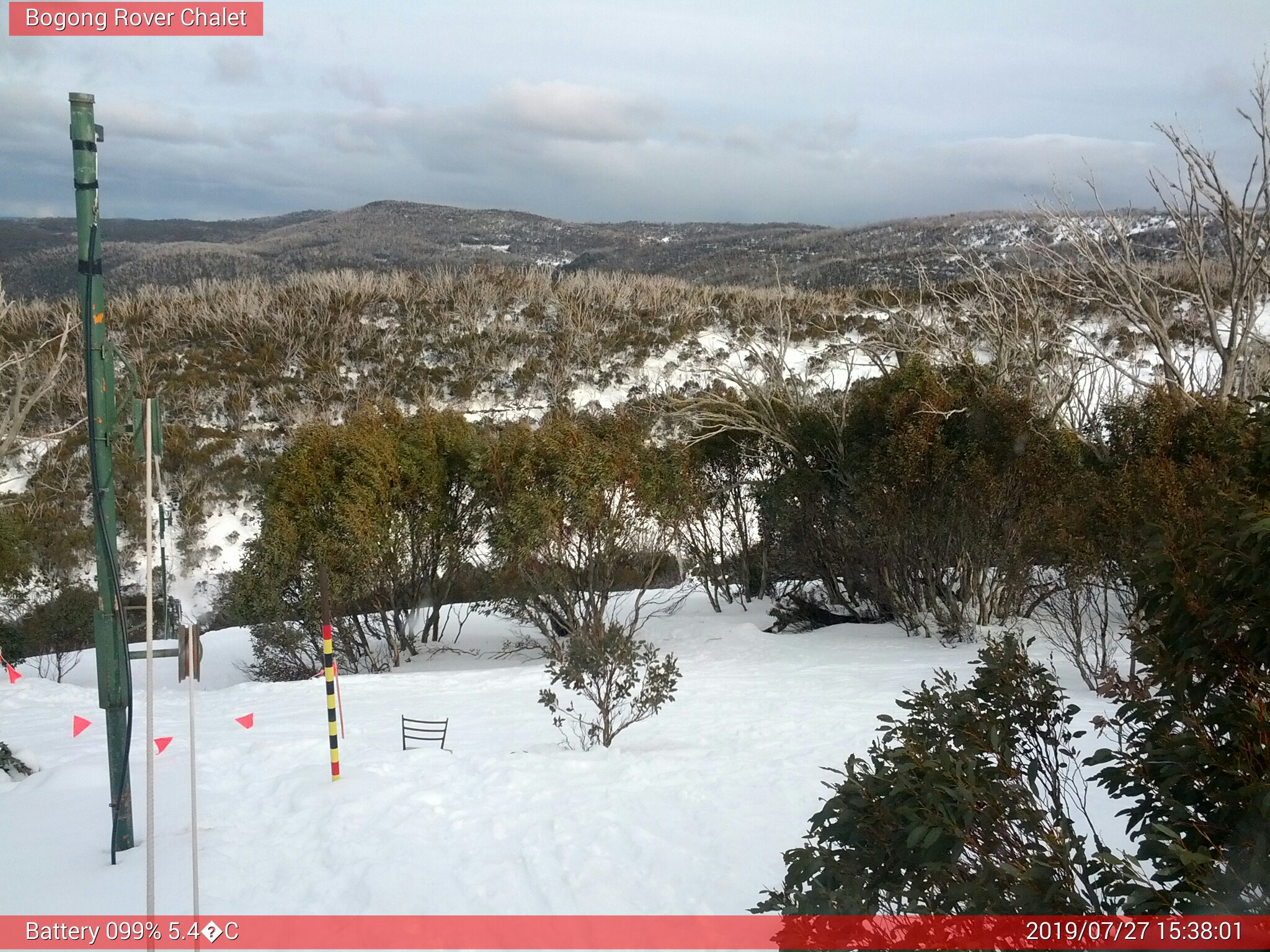 Bogong Web Cam 3:38pm Saturday 27th of July 2019