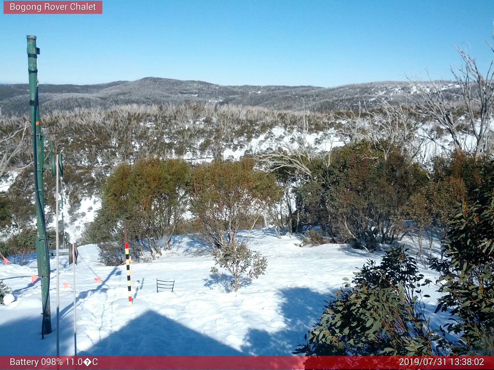 Bogong Web Cam 1:38pm Wednesday 31st of July 2019