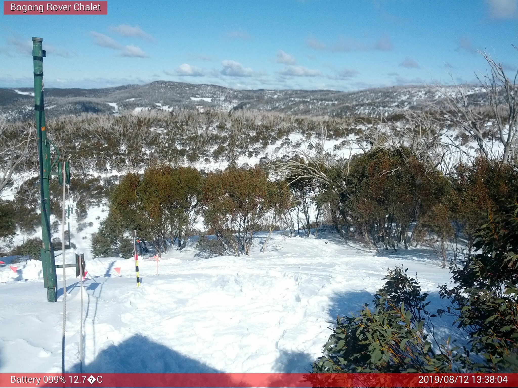 Bogong Web Cam 1:38pm Monday 12th of August 2019