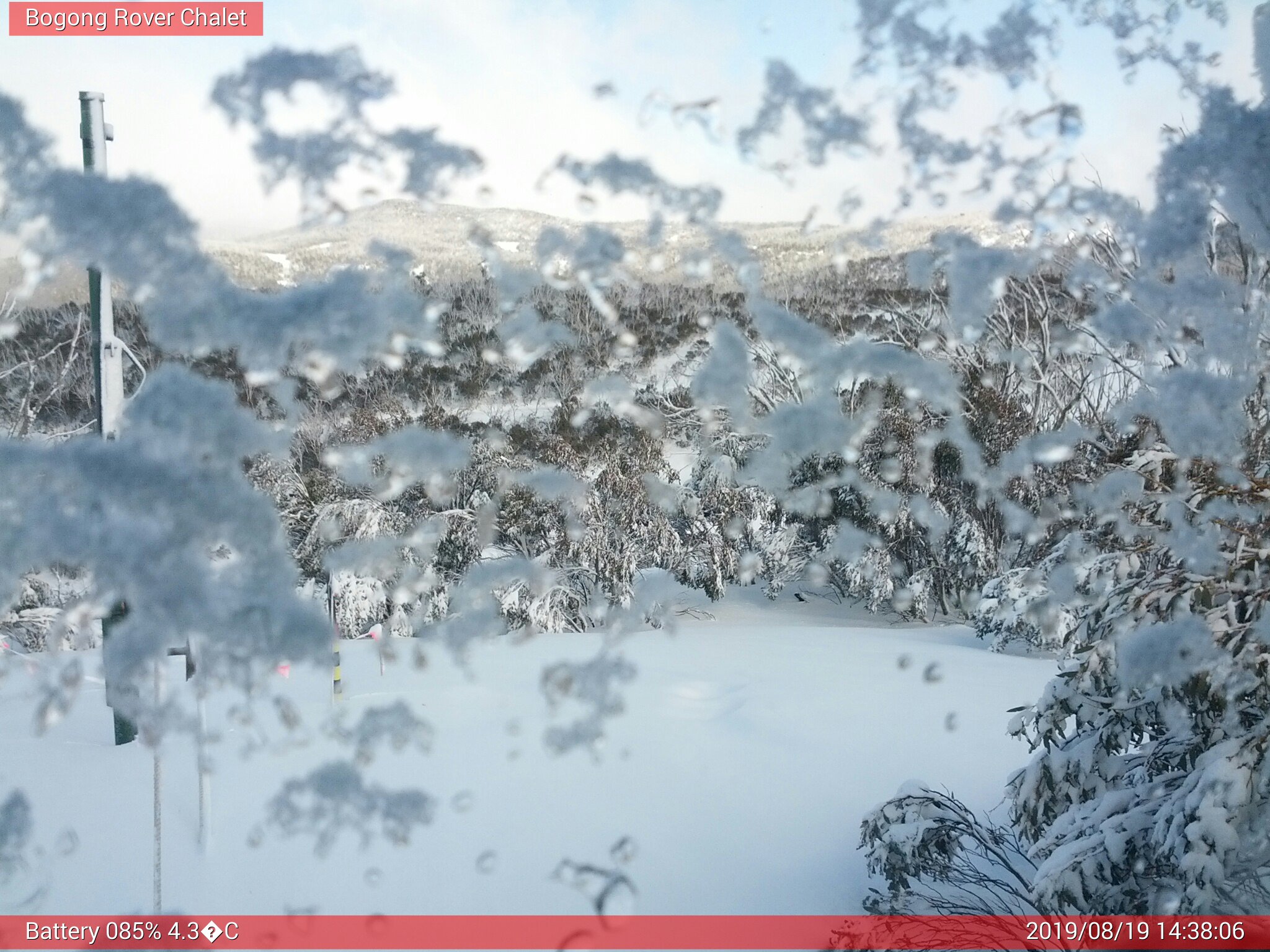 Bogong Web Cam 2:38pm Monday 19th of August 2019