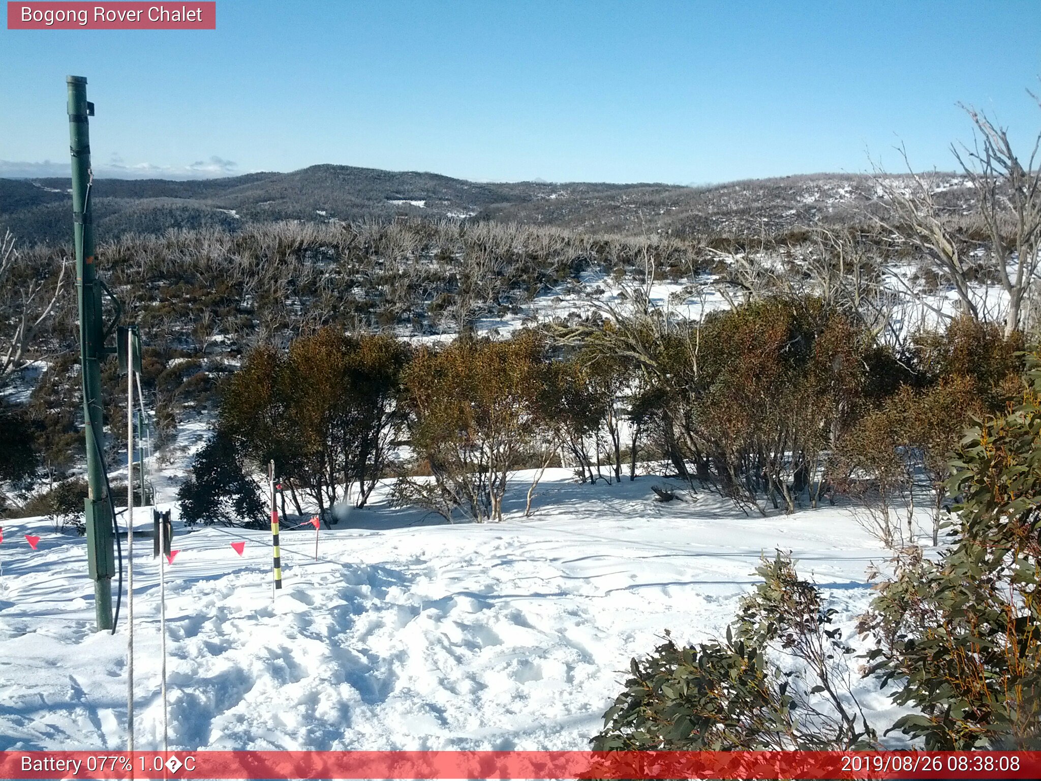 Bogong Web Cam 8:38am Monday 26th of August 2019