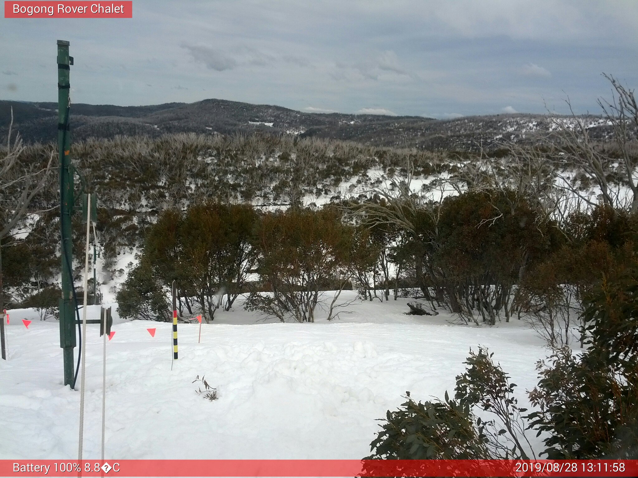 Bogong Web Cam 1:11pm Wednesday 28th of August 2019