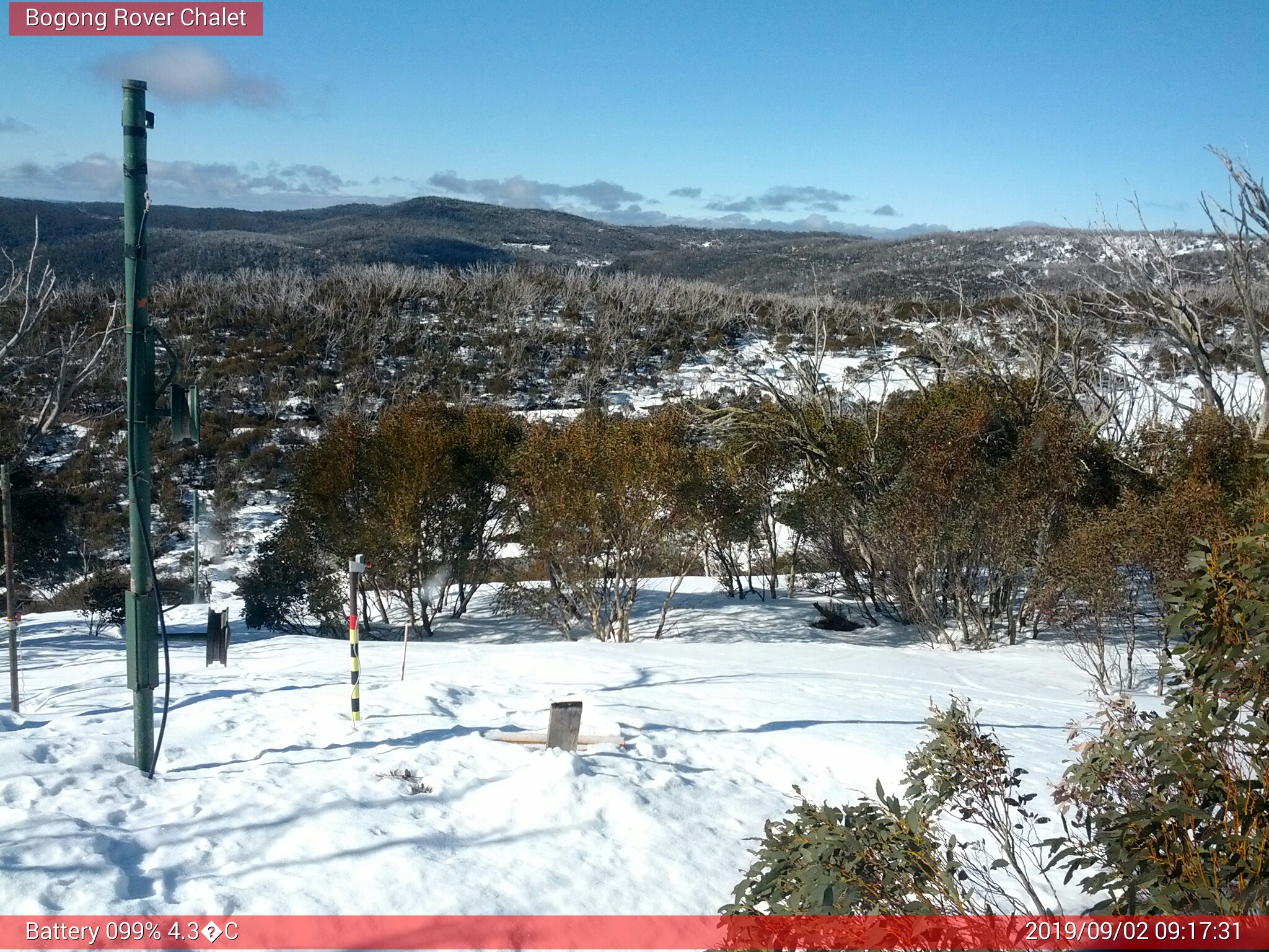 Bogong Web Cam 9:17am Monday 2nd of September 2019