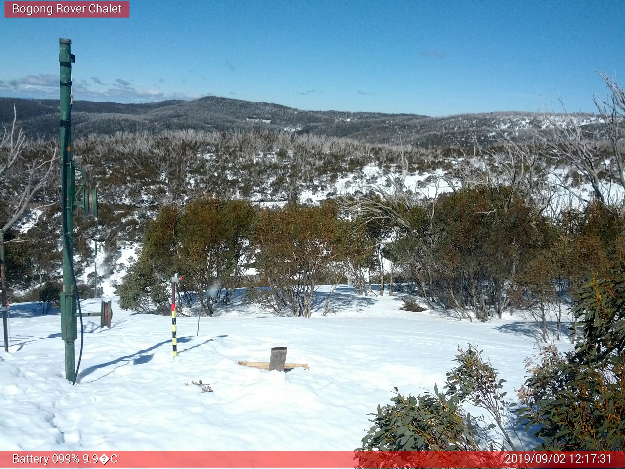 Bogong Web Cam 12:17pm Monday 2nd of September 2019