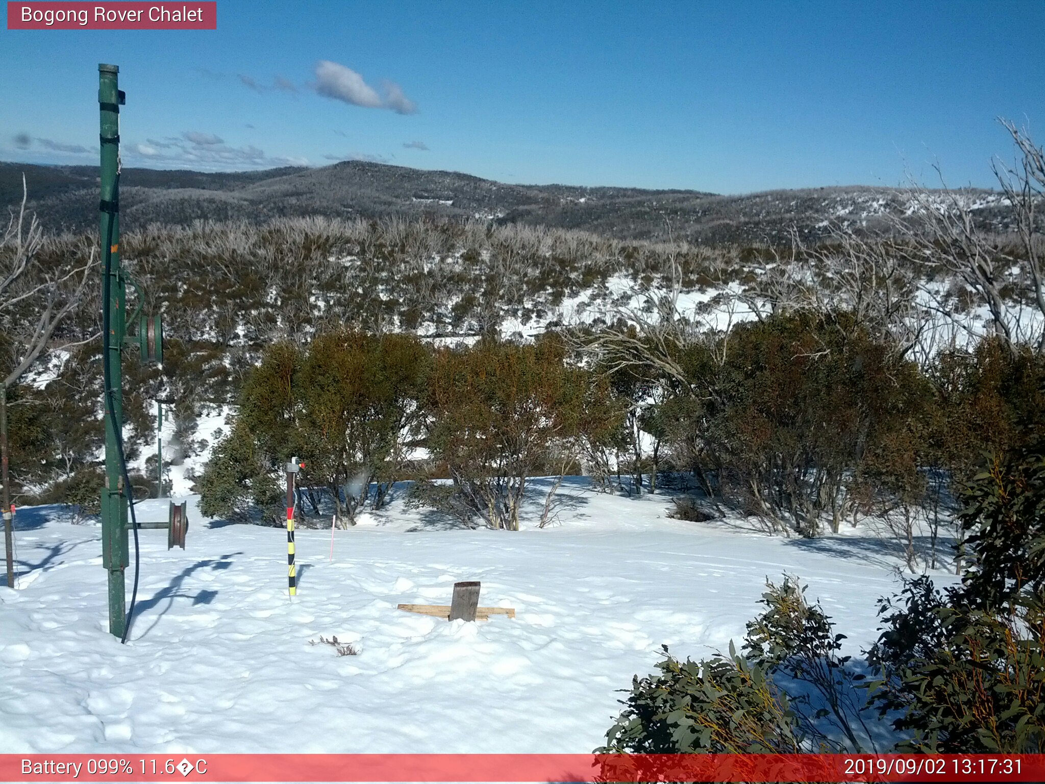 Bogong Web Cam 1:17pm Monday 2nd of September 2019