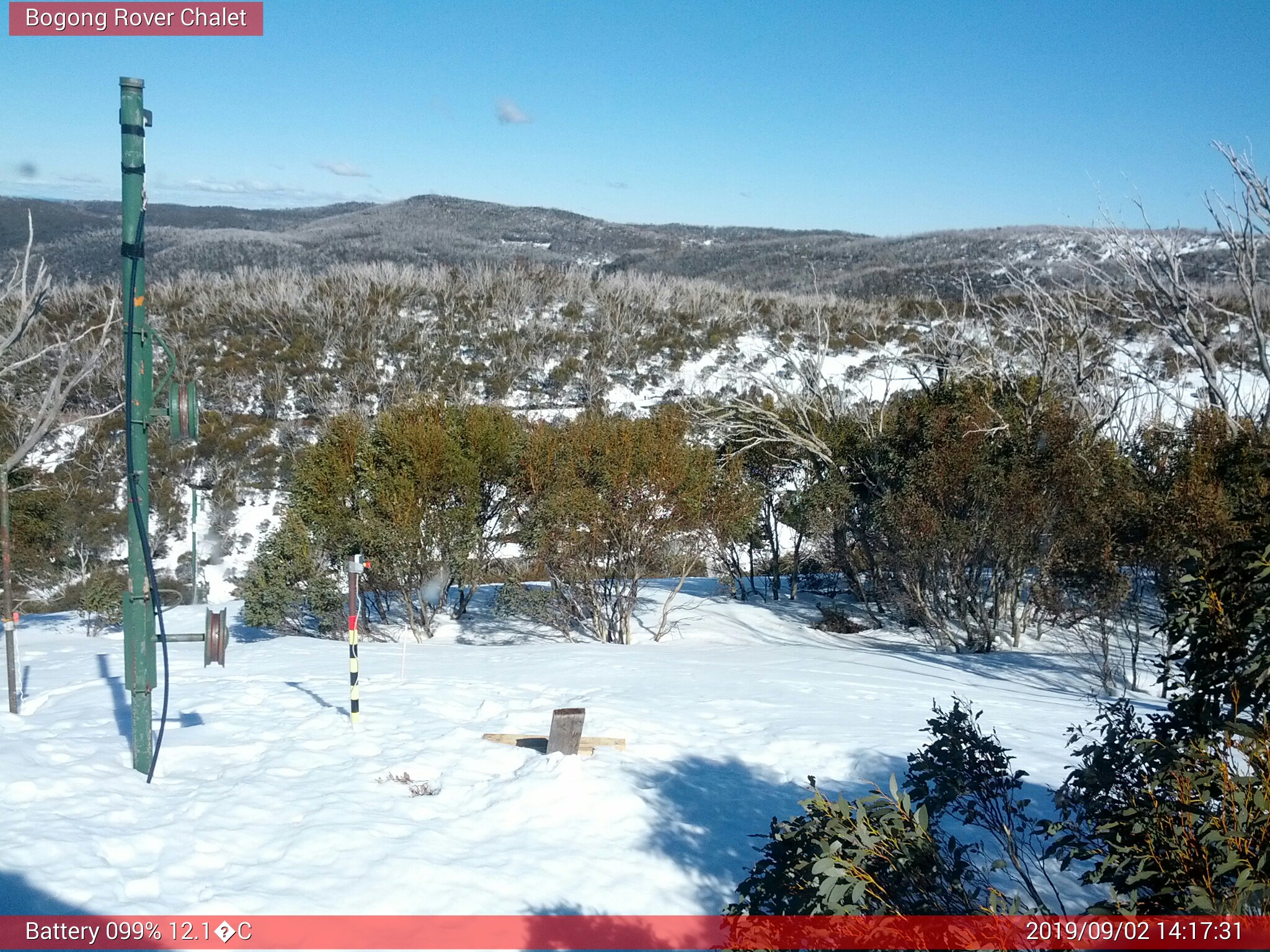 Bogong Web Cam 2:17pm Monday 2nd of September 2019