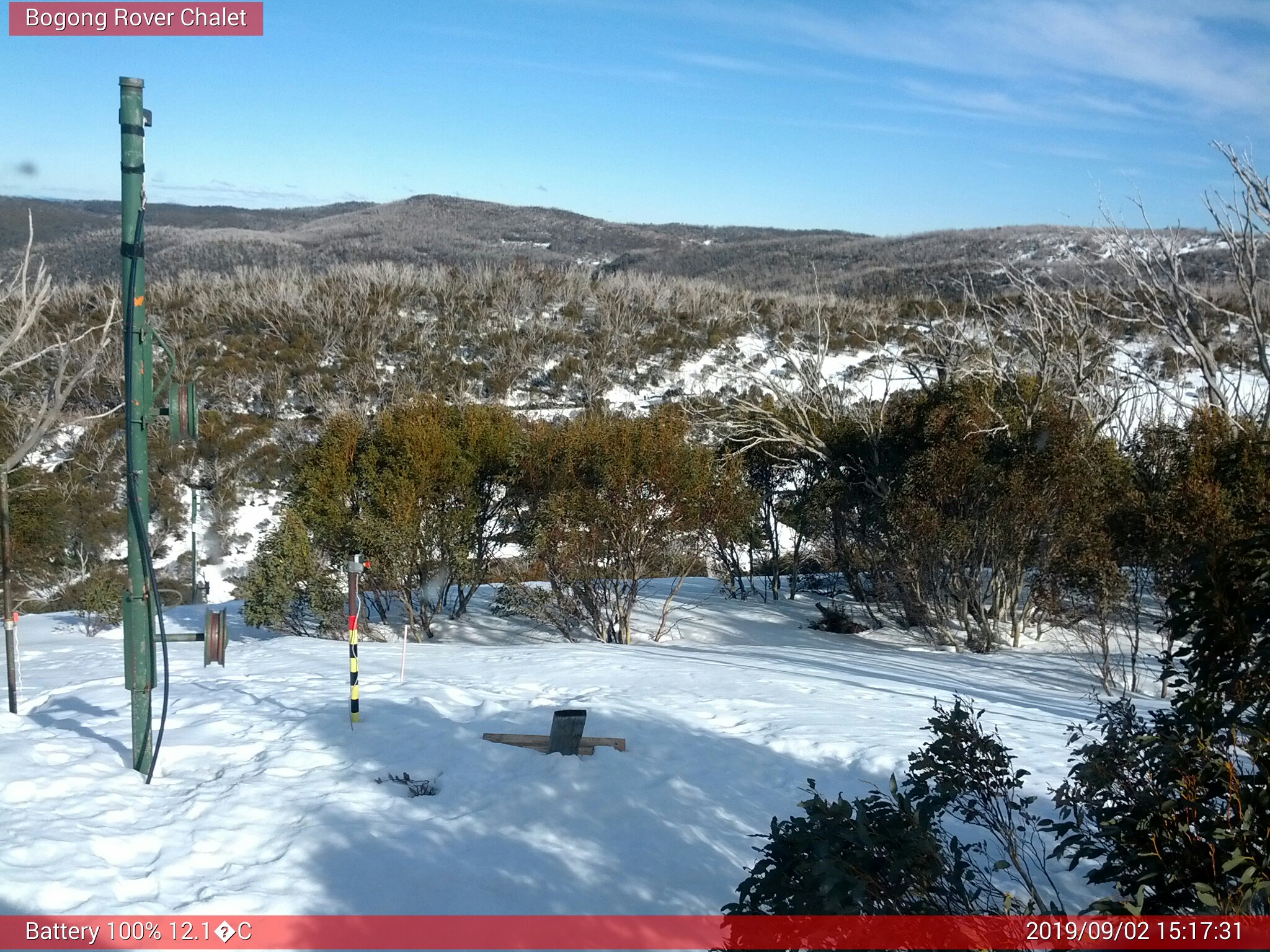 Bogong Web Cam 3:17pm Monday 2nd of September 2019