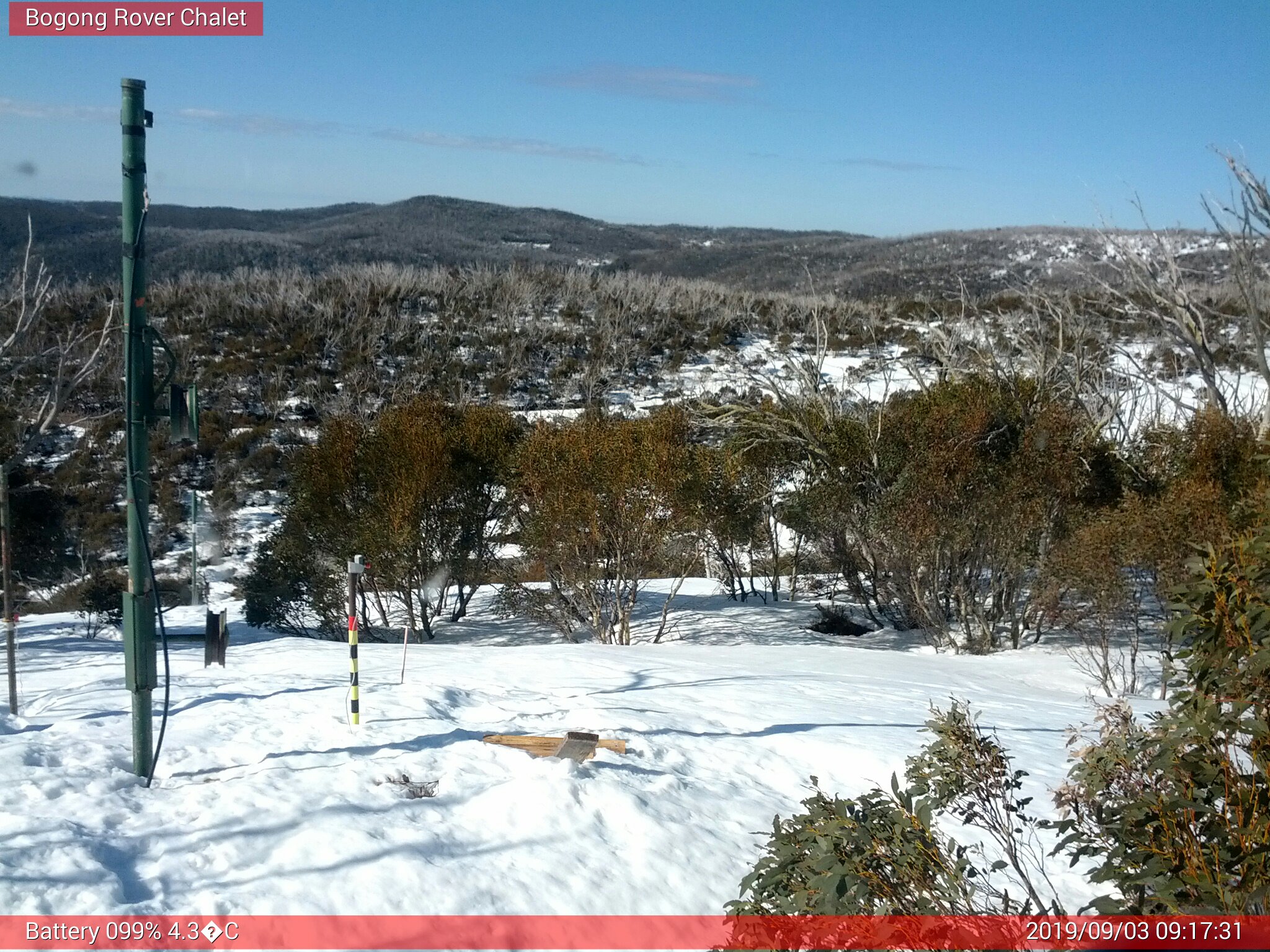 Bogong Web Cam 9:17am Tuesday 3rd of September 2019